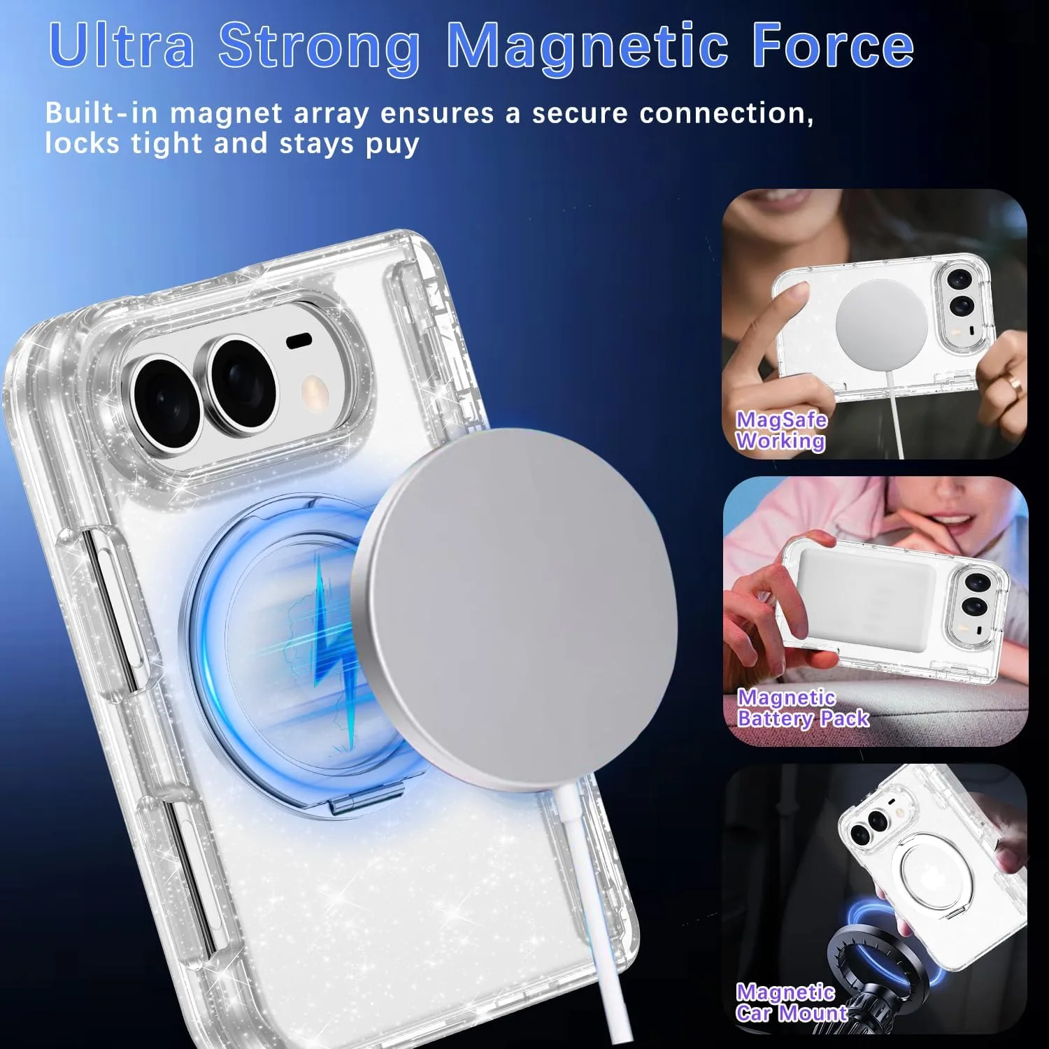 Casetego for iPhone Duo Case Magnetic,with Screen Protector,Clear