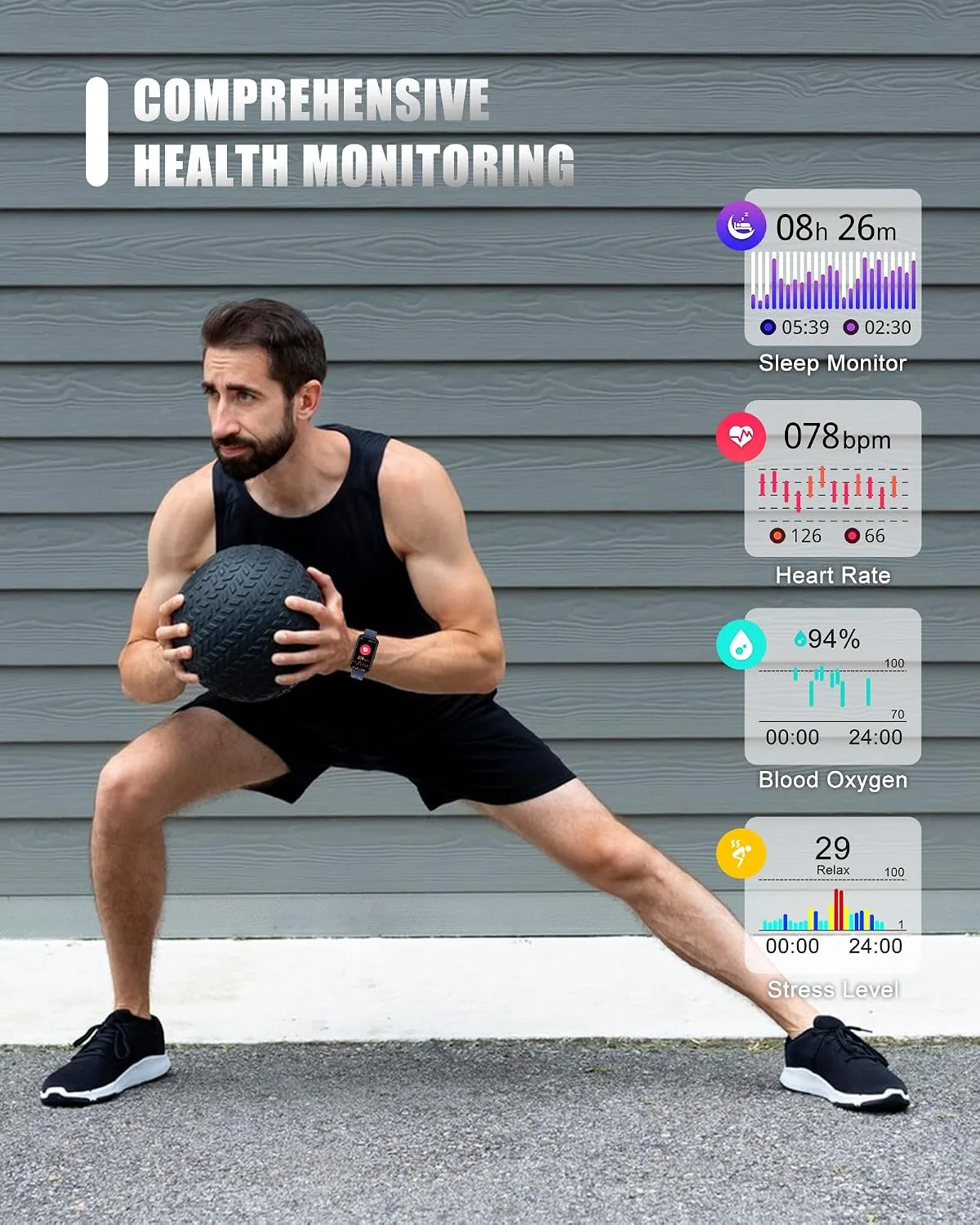 Fitness Tracker, Smart Watch for Women Men with 24/7 Heart Rate/Blood Pressure/Blood Oxygen Monitor,Sleep Tracker,Step & Calorie Counter, IP68 Waterproof Fitness Watches Compatible with Android&iPhone