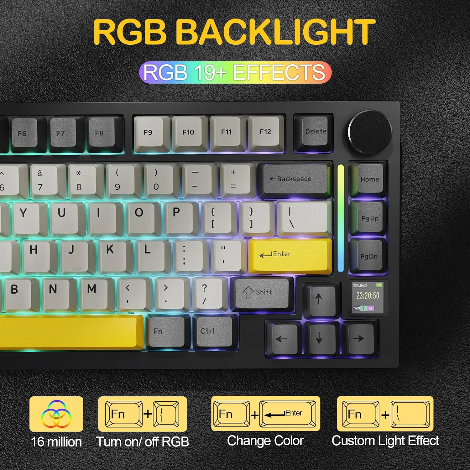 ATTACK SHARK X820 Ultra 75% Wireless Gaming Mechanical Keyboard Hot-Swappable Gasket Mount RGB Backlit BT/2.4G/Wired Custom Keyboard with Smart TFT Display&Knob QMK Driver-Star Black&Gift Switch