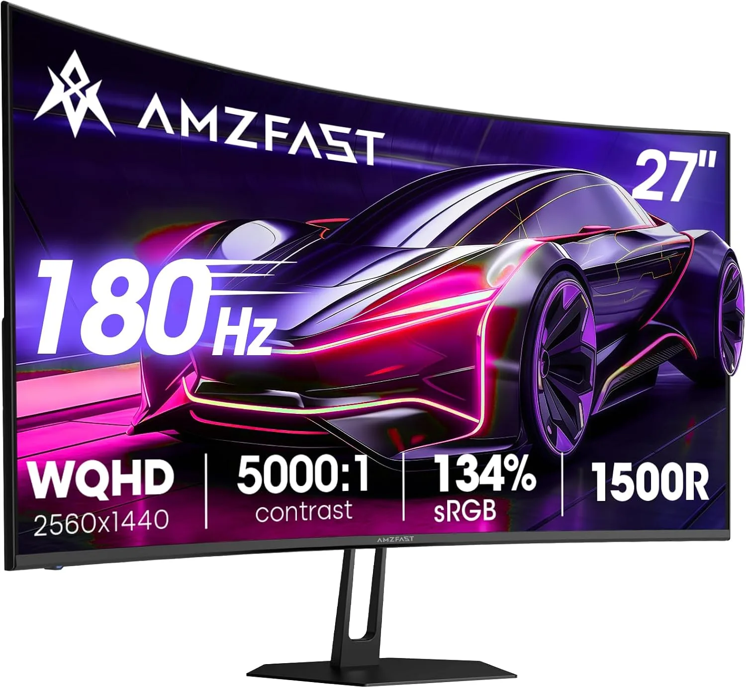 Amzfast 27 Inch WQHD 2560 * 1440 Curved Gaming Monitor 180Hz OD 1ms
