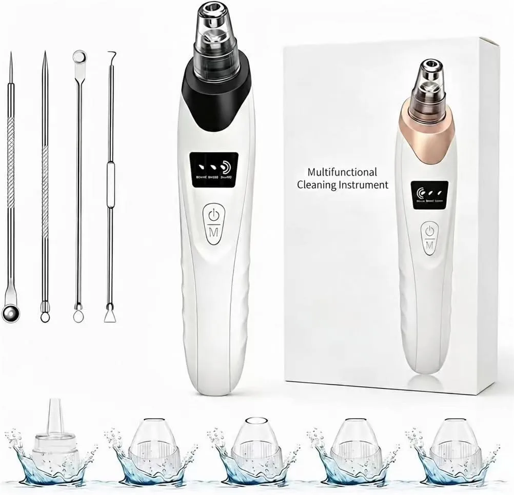 Pore Vacuum Blackhead Remover, 3 Suction Levels, 5 Heads，Black
