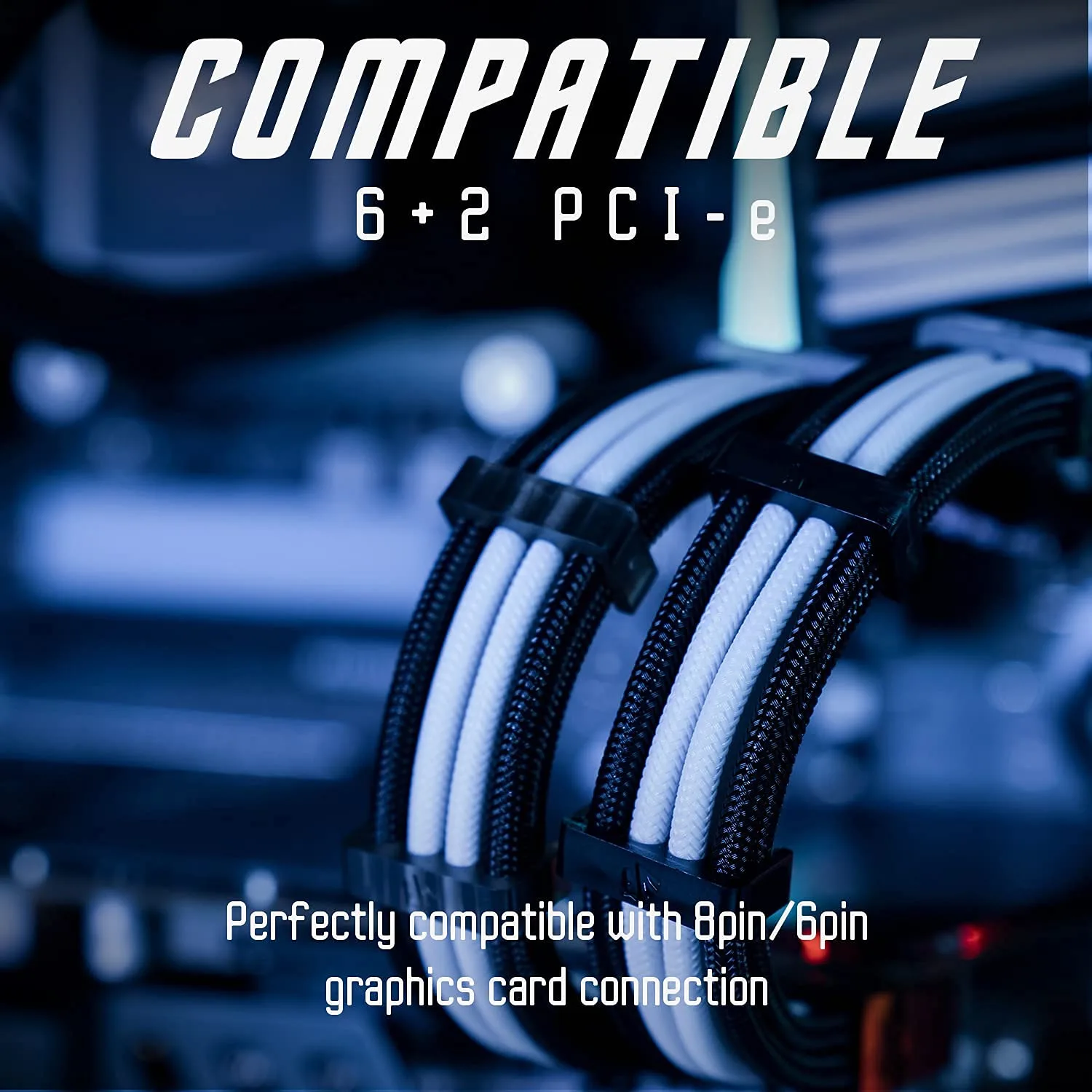 AsiaHorse 18AWG PSU Cable Extension Kit GPU PC Audio Video Power Supply Soft Braided Cables with Two Color Comb Kit 24P/8P to 6+2P/ 8P to 4+4P 30CM (Black White)