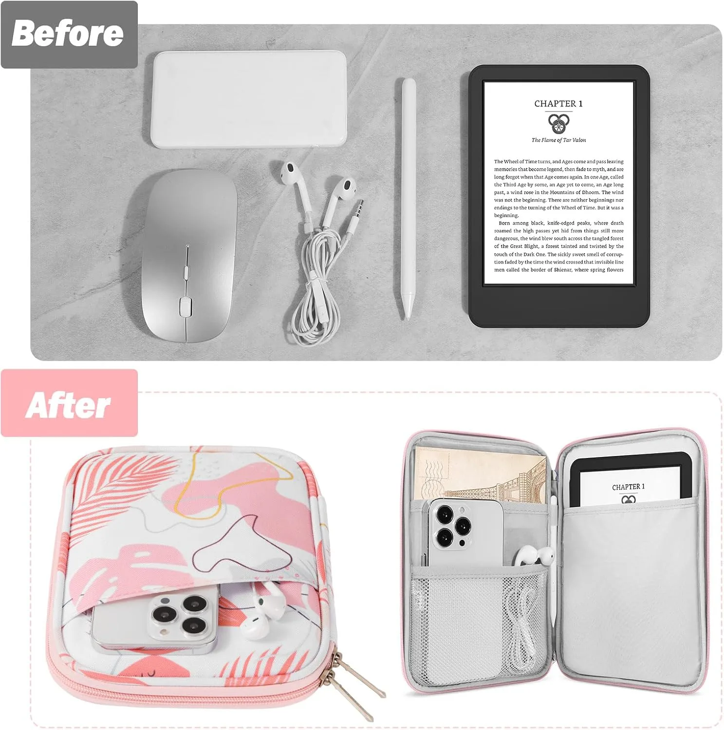 MoKo 6-7" eReader Sleeve Bag for 7" ereader Colorsoft Signature Edition, All-New 6" ereader 11th Gen 2022/10th Gen 2019/8th Gen 2016, 6.8" ereader Paperwhite 11th/10th Gen 2021/2018, Tropical Leaf