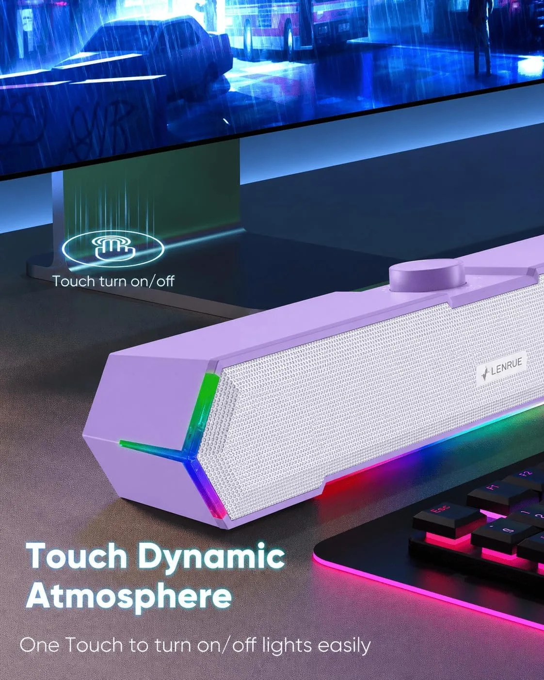 LENRUE G11 Computer Speakers for Desktop, Touch Lights PC Speakers with Surge Clear Sound, USB C/USB Powered, AUX Audio for Computer Desktop PC Laptop Desk
