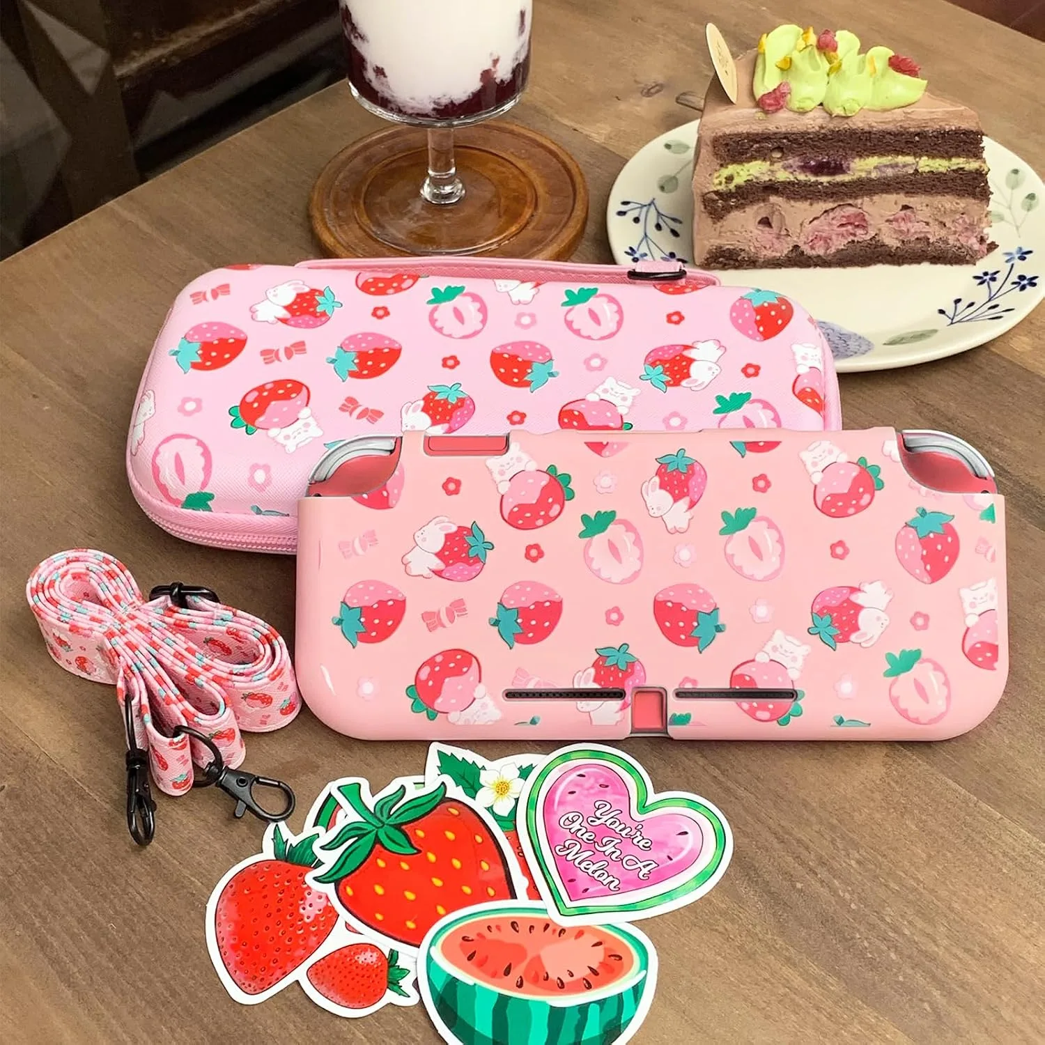 TIKOdirect Carrying Case for Switch Lite, Pretty Shockproof Portable Travel Bag with Soft Protective Shell, Screen Protectors, Cute Thumb Grips Caps and Game Card Case, Pink