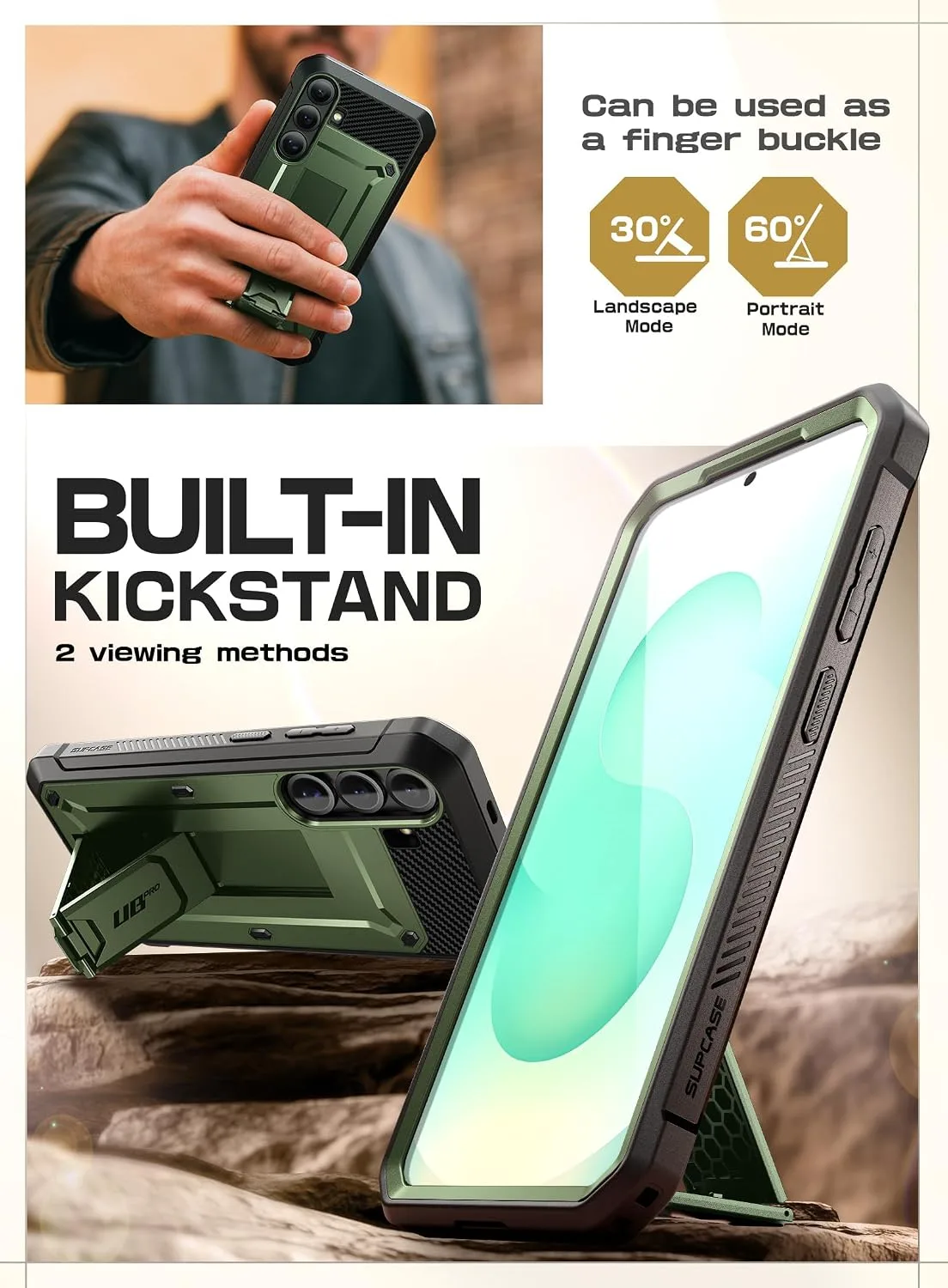 SUPCASE for Galaxy S25 Plus Case with Built-in Screen Protector, Green