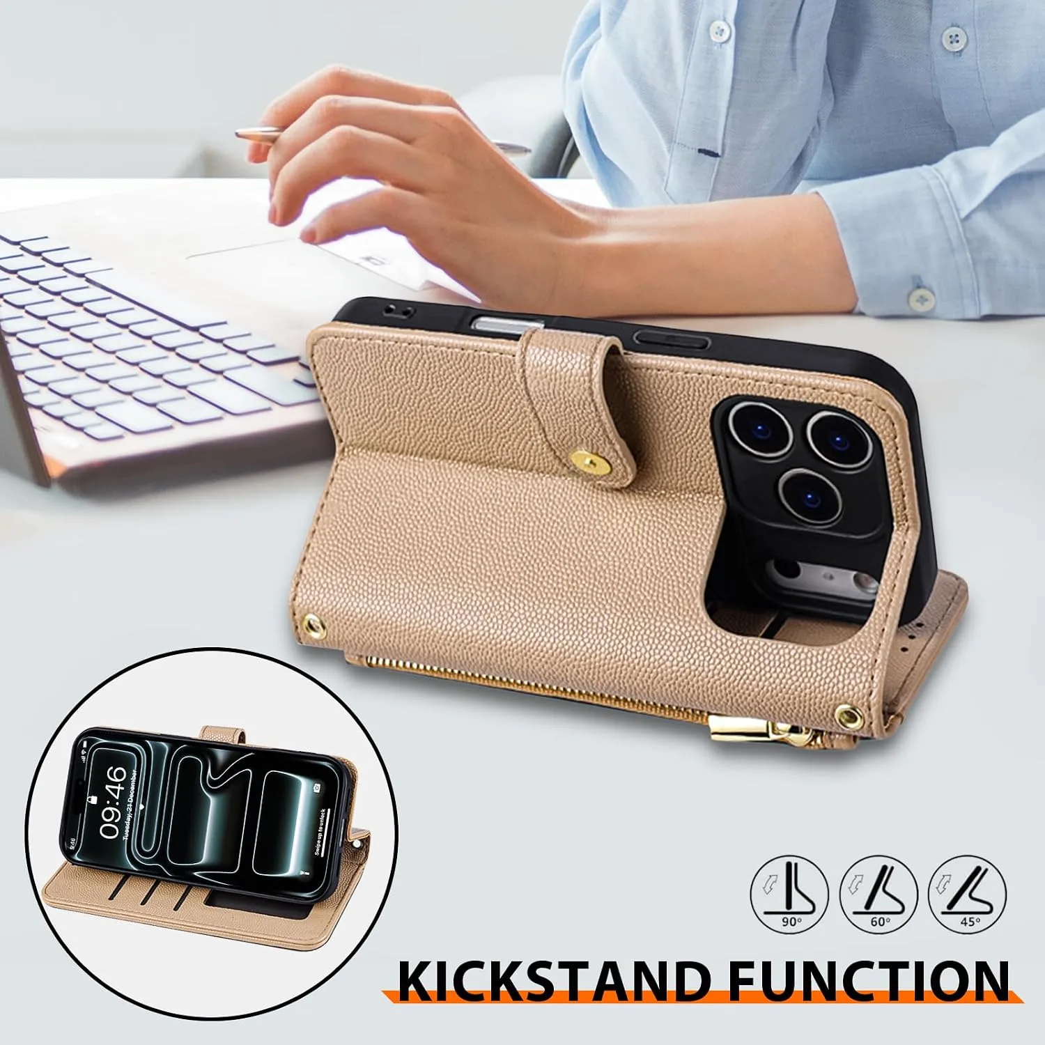 Wallet Phone Case Crafted for iPhone 17 Pro Max Peach Color