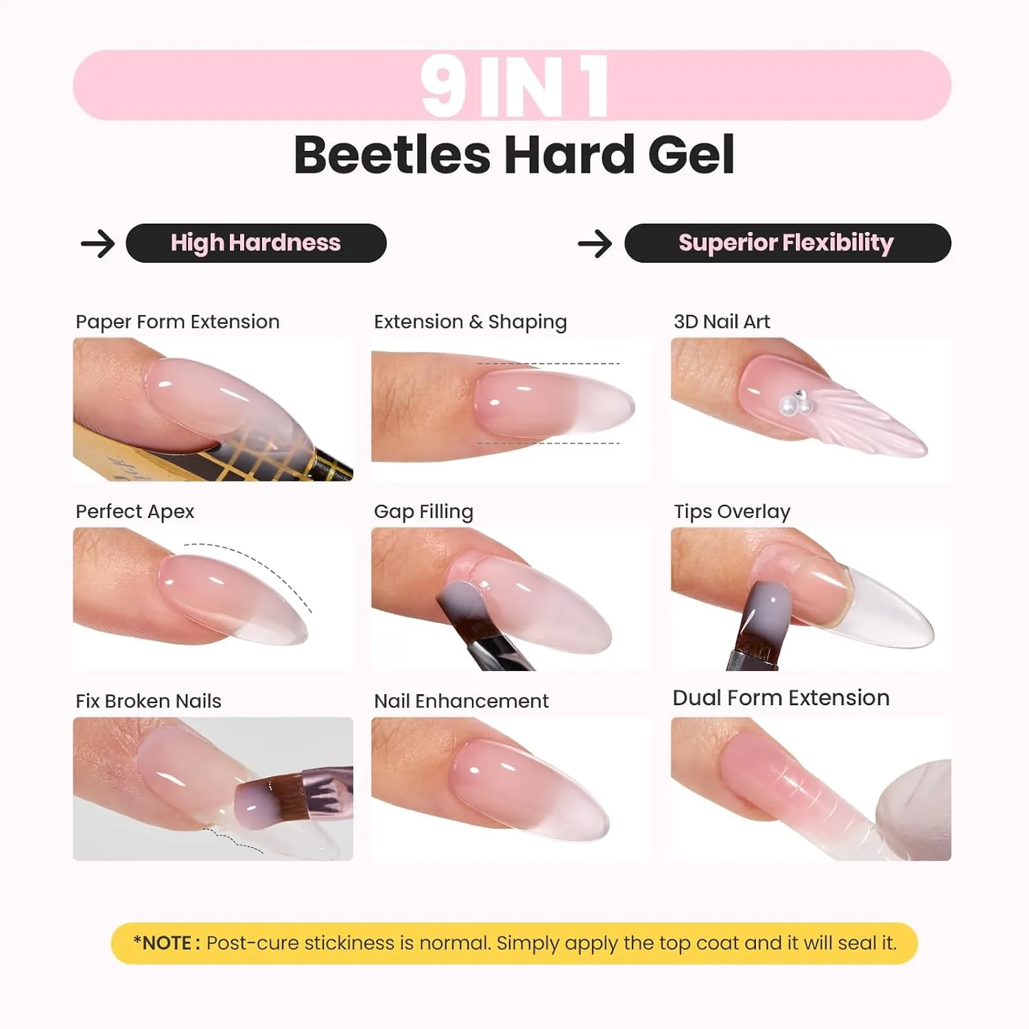 Beetles Hard Gel Nail Extension Kit, 3 Color Builder Gels & Half Cover Tips