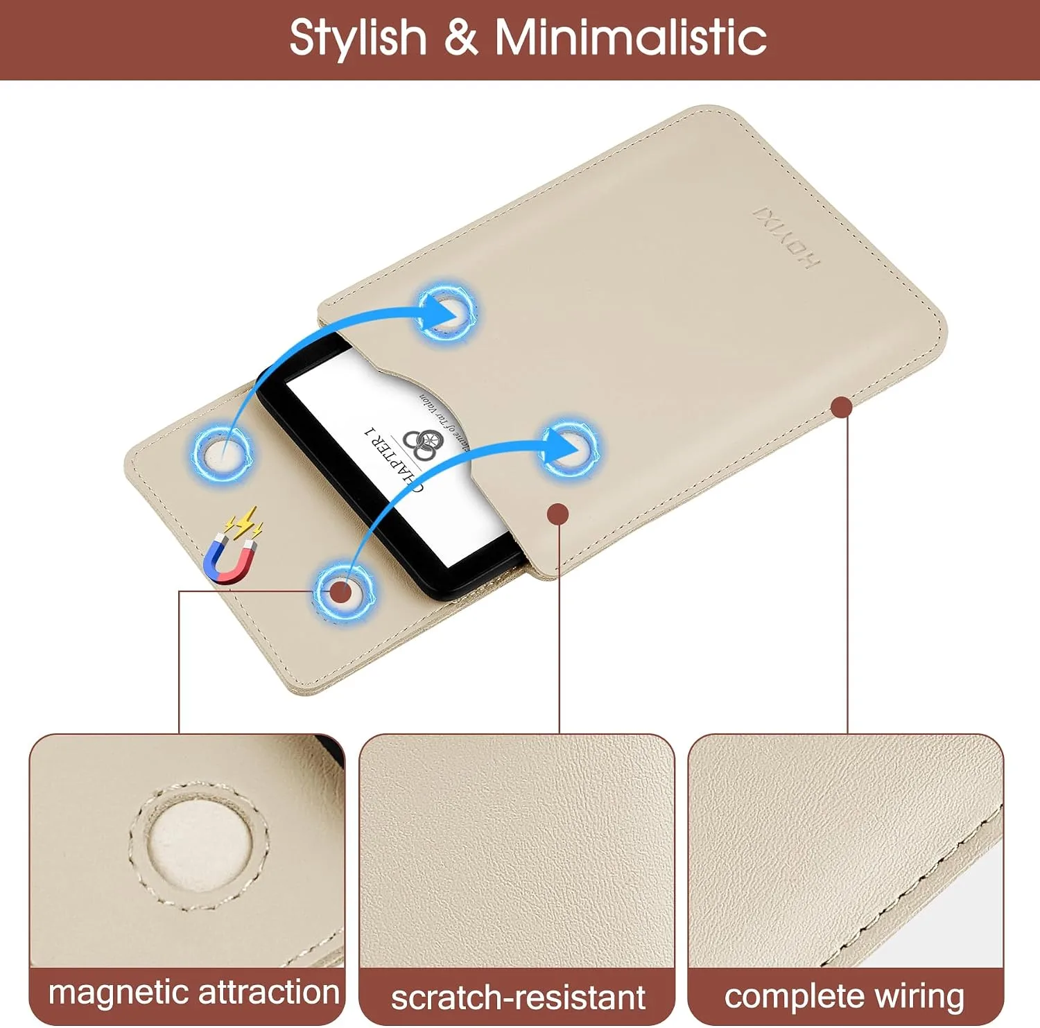 HoYiXi Universal Sleeve Case for 6.8",7" Paperwhite/Colorsoft/Signature Edition 2025 & 2021 Compatible 6.8" Kobo Clara HD/Pocketbook/Tolino Protective Case for 6.8'' 7'' ebook Reader,Beige