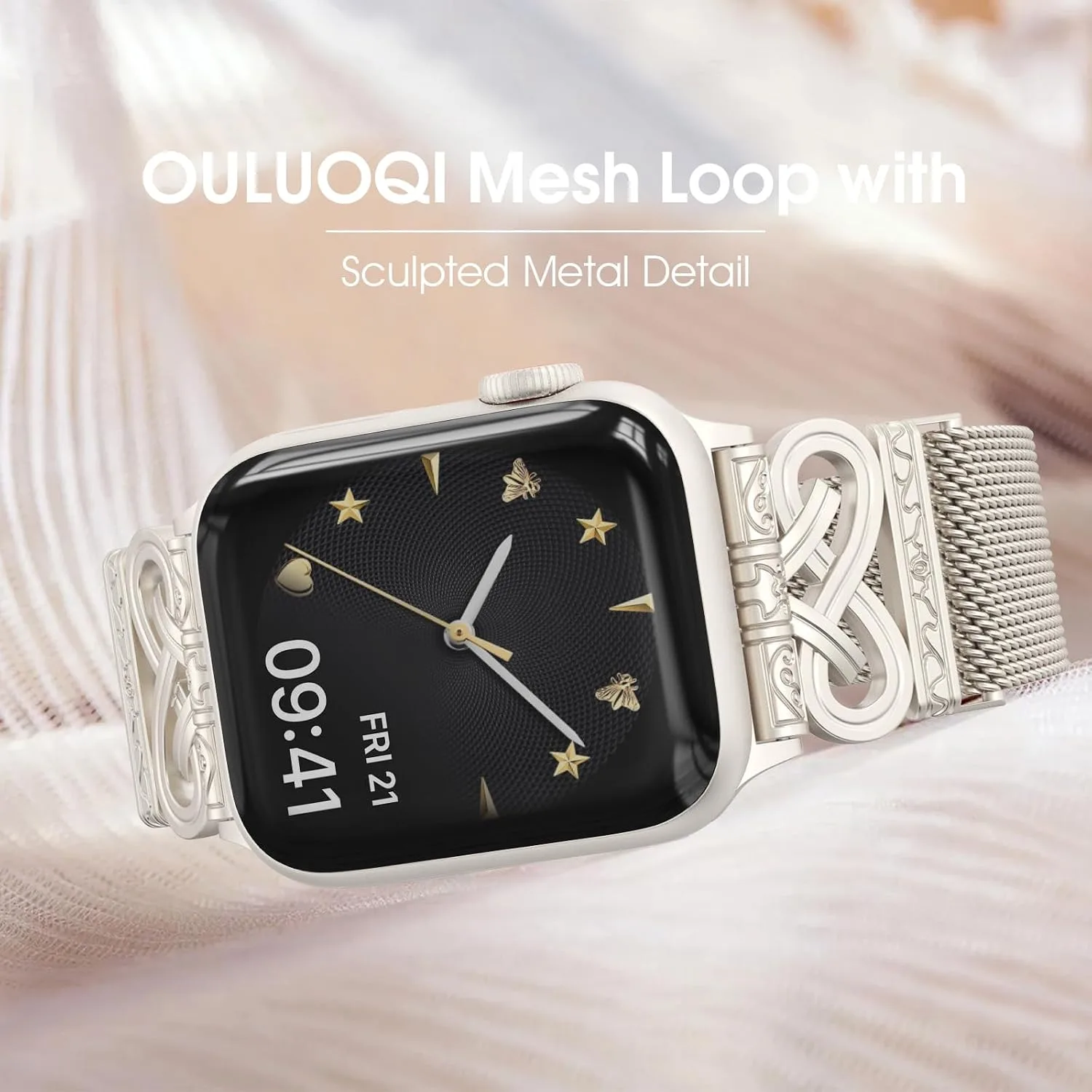 Mesh Sculpted Metal Detail Loop Compatible with Apple Watch Bands for Women