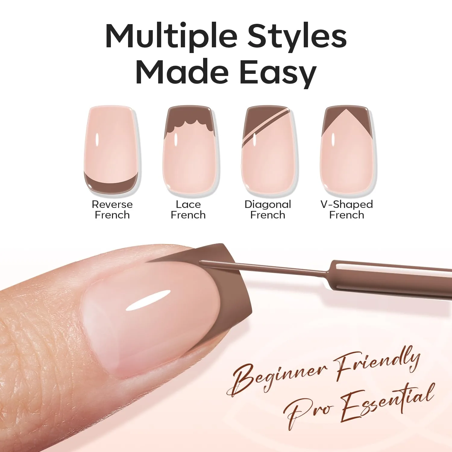 modelones Brown French Tip Liner Gel Polish 15ml Nail Art Detail Brush