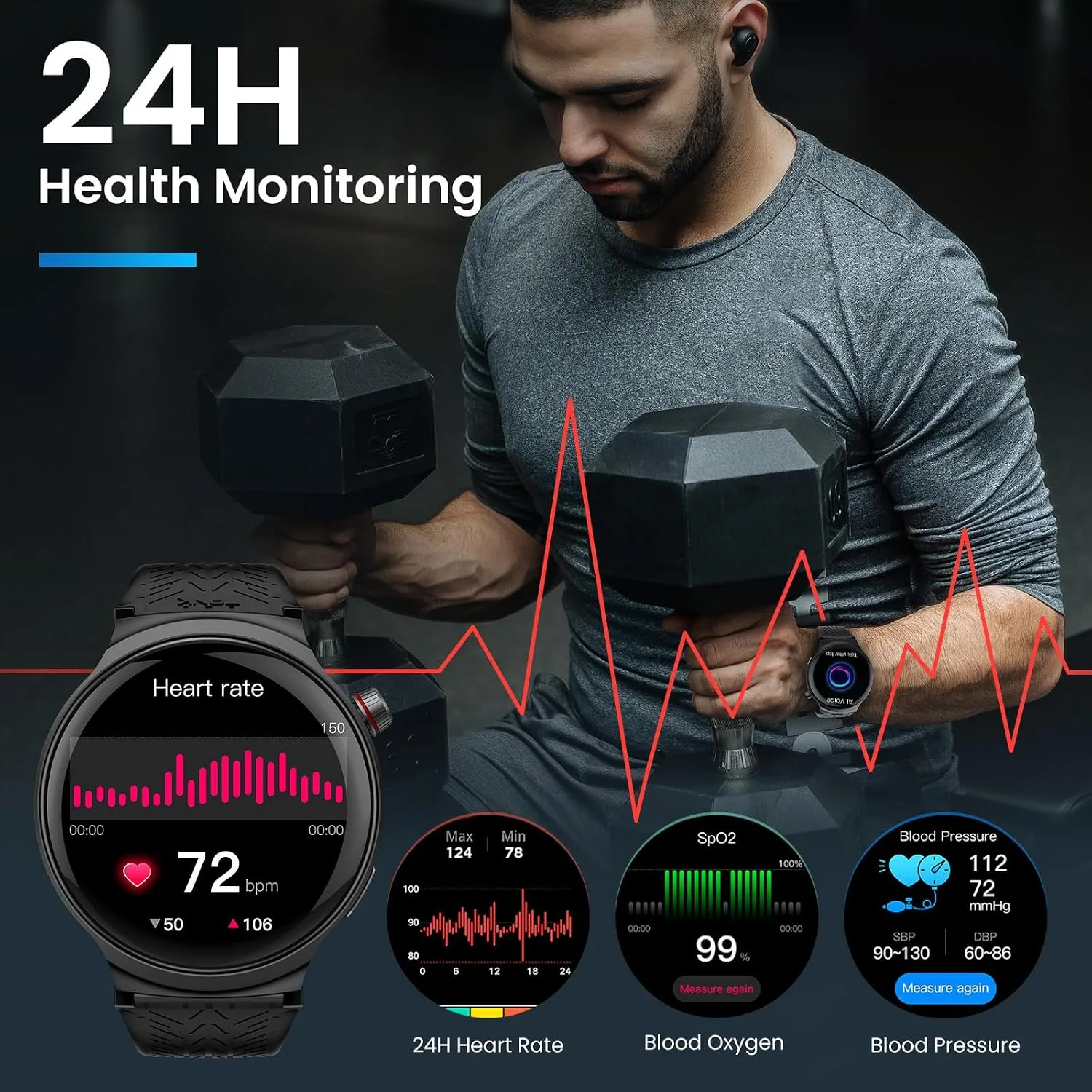 AMAZTIM Smart Watch for Men, 1.85" Large Display, 35-Day Daily Use Battery