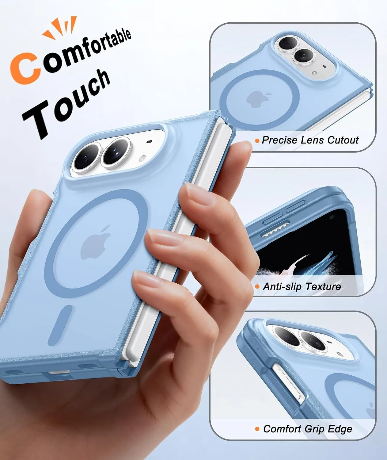 FNTCASE for iPhone Duo Case: Translucent Matte Fit for MagSafe Light Blue