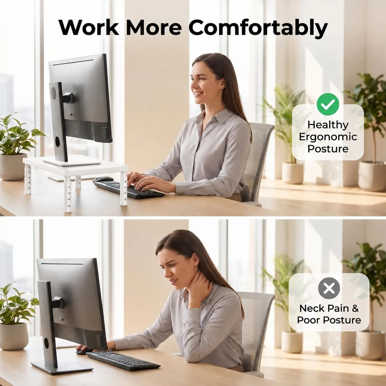 OPNICE Adjustable Monitor Stand Riser for Desk, Wood Computer & Laptop Stand, Desk Organizers and Accessories, Office Desk Accessories & Workspace Organizer for Home Office Supplies, White