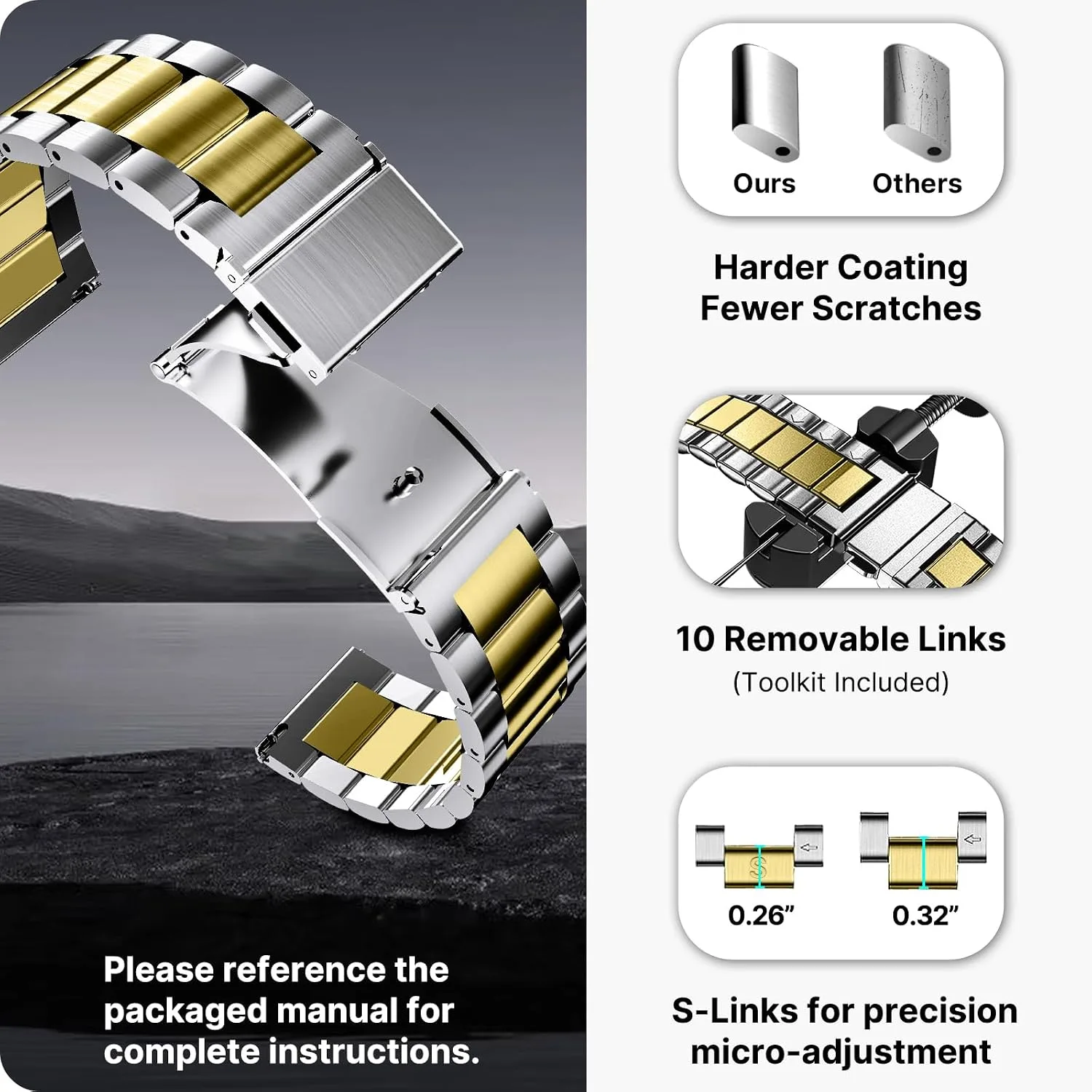 Fullmosa 20mm Quick Release Metal Watch Band for Garmin Samsung