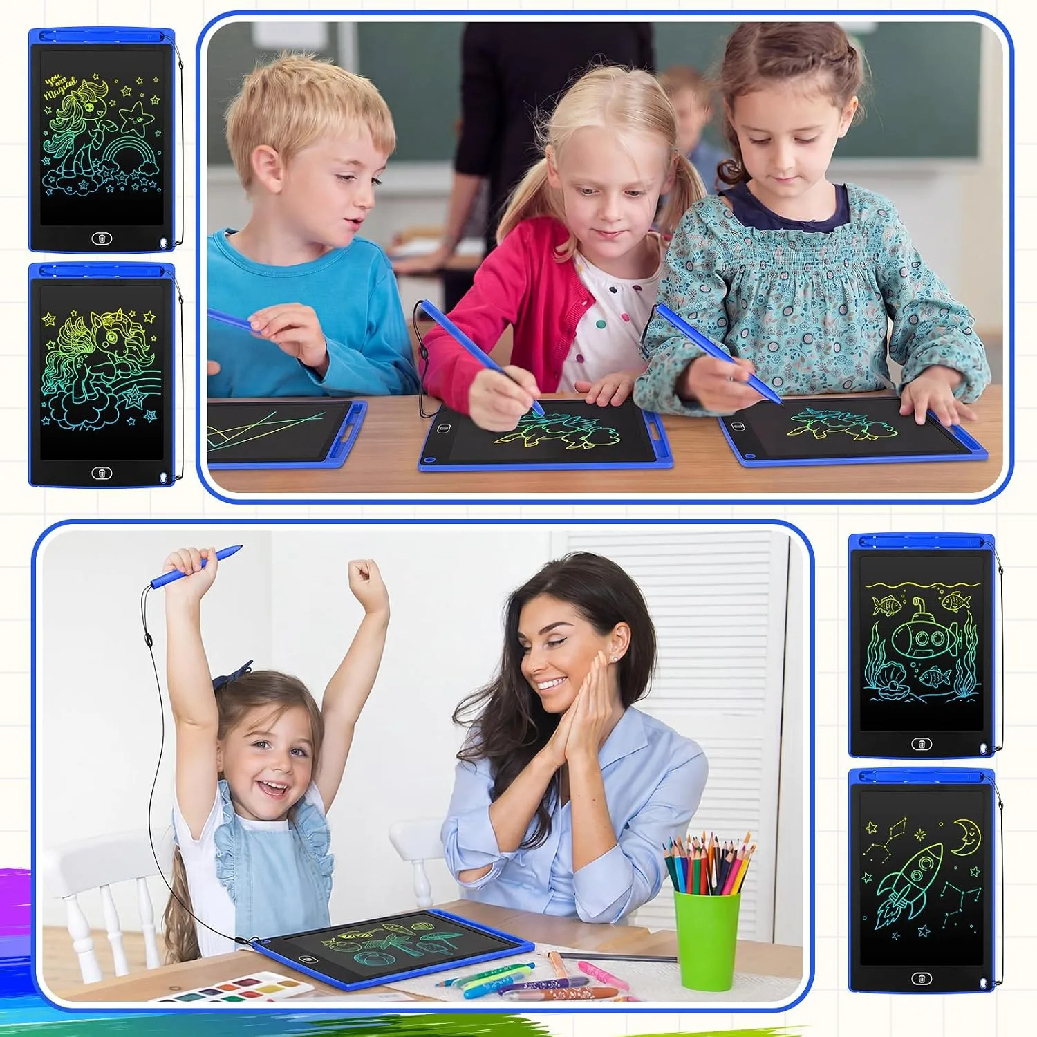 Zhehao 48 Pcs 8.5 Inch LCD Writing Tablet for Kids, Blue