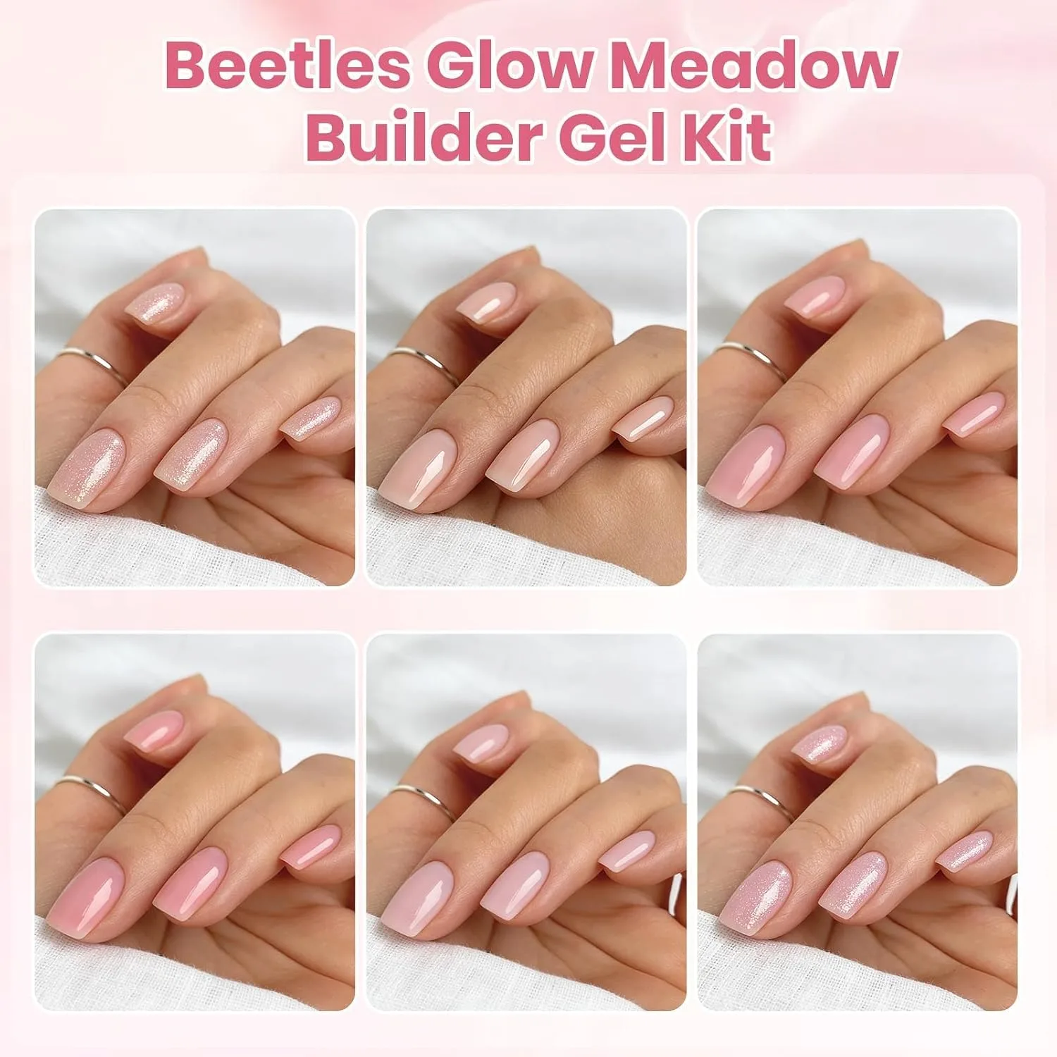 Beetles Builder Gel Kit HEMA & TPO FREE, Muted Bloom 6 Colors & Nail Brush