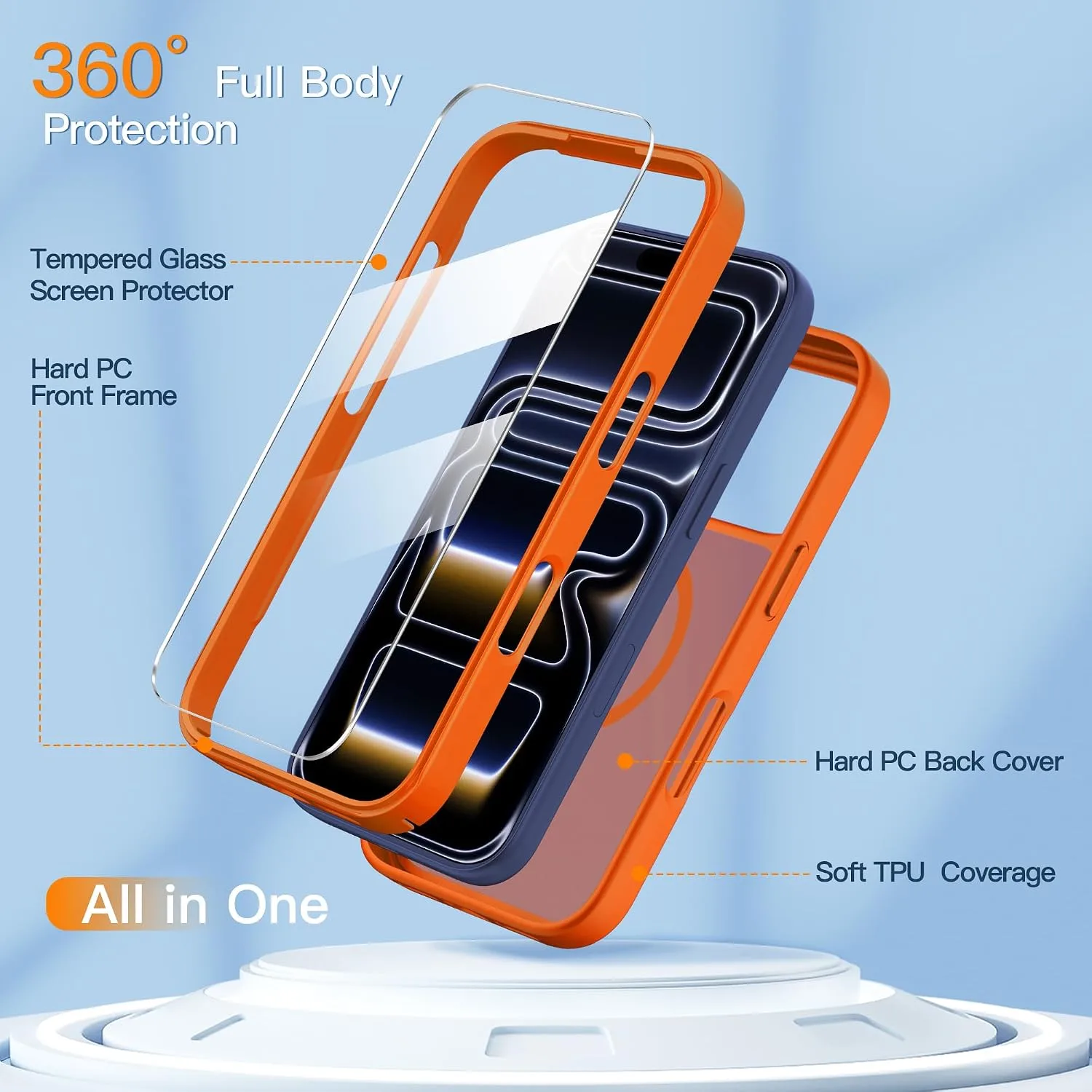 COOLQO Magnetic for iPhone 18/17 Pro Case, Translucent Matte, Orange