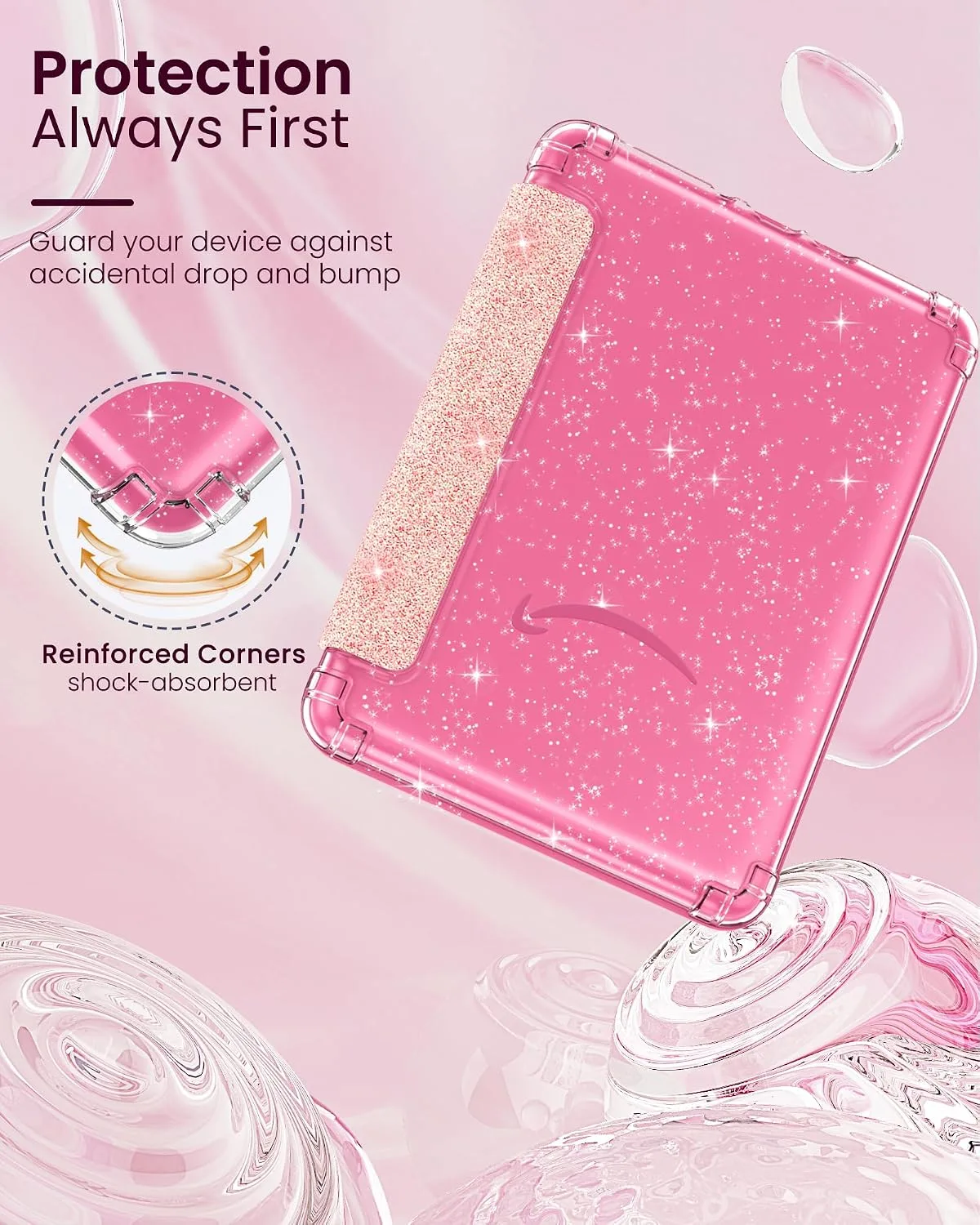 MoKo Case for 7" Kindle Paperwhite 12th Gen & Colorsoft, Glitter Light Pink
