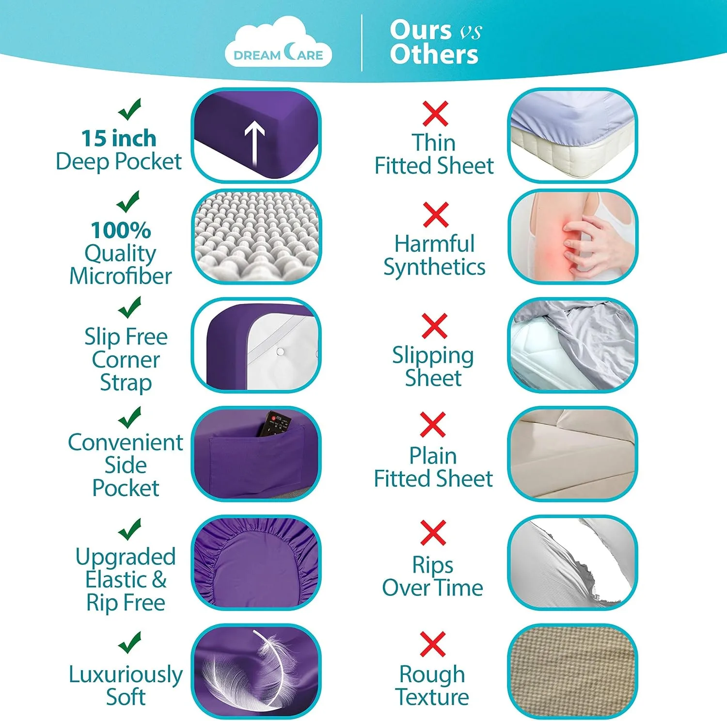 DREAMCARE King Size Sheets Set - 6 pcs Breathable Cooling Sheets King Size