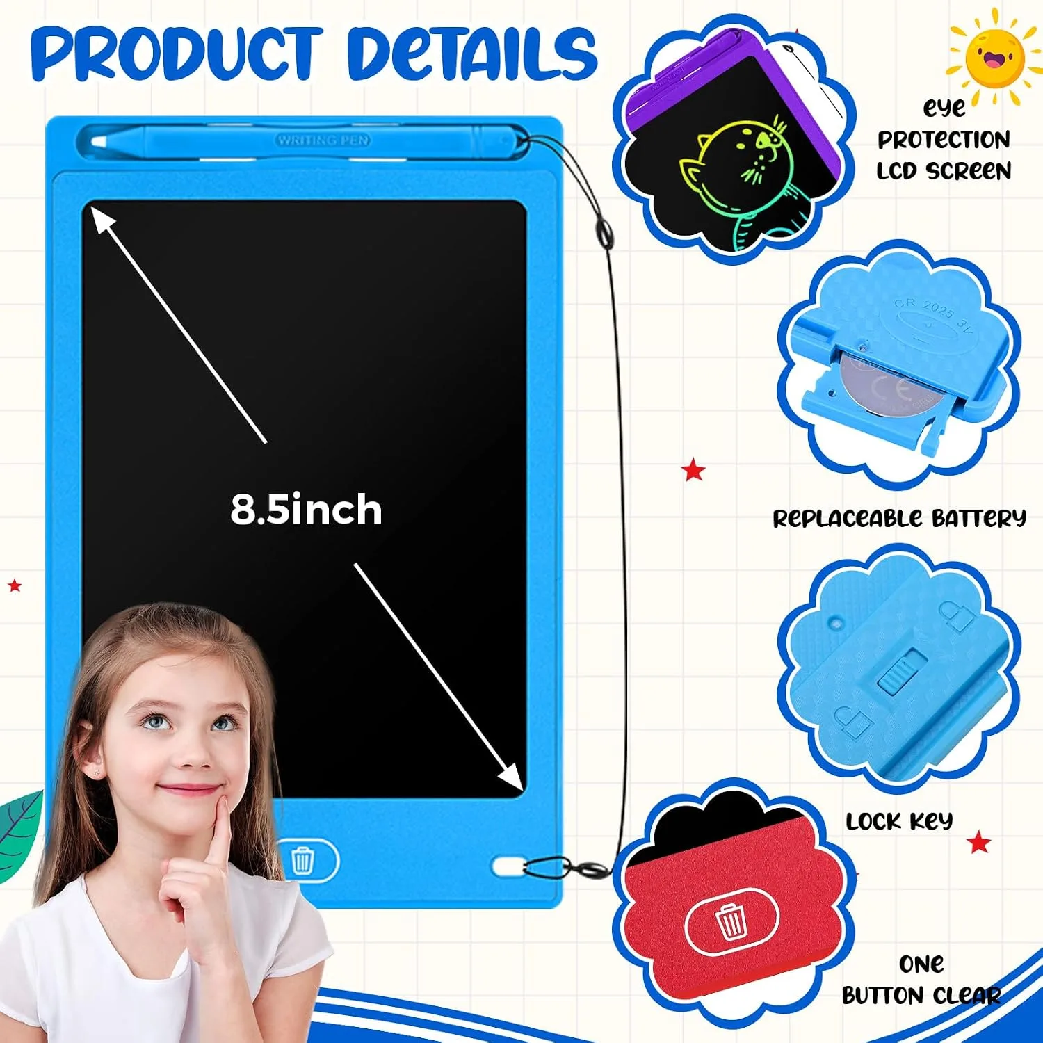 Zhehao 20 Pack 8.5 Inch LCD Writing Tablet Drawing Board,Vibrant,Cute