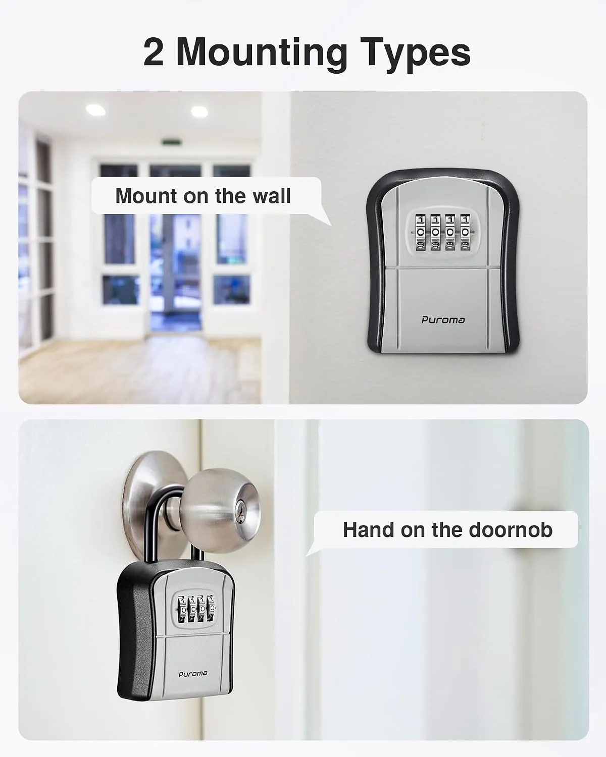 Puroma Key Lock Box Outdoor 4 Digit Code Combination Lockbox House, 1 Gray
