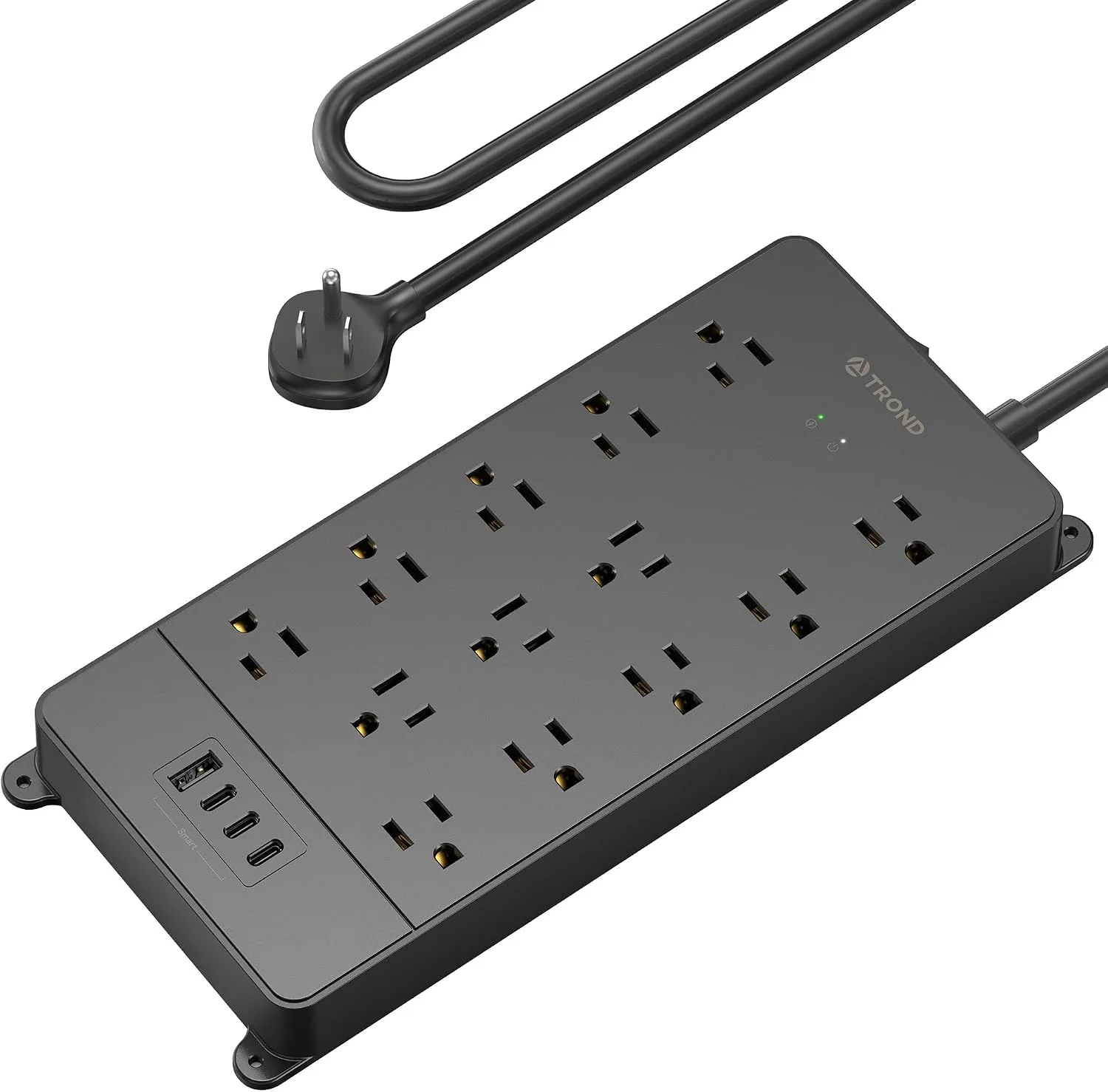 TROND Surge Protector Power Strip 5ft Cord, 4000J, 4 USB, ETL Listed, Black