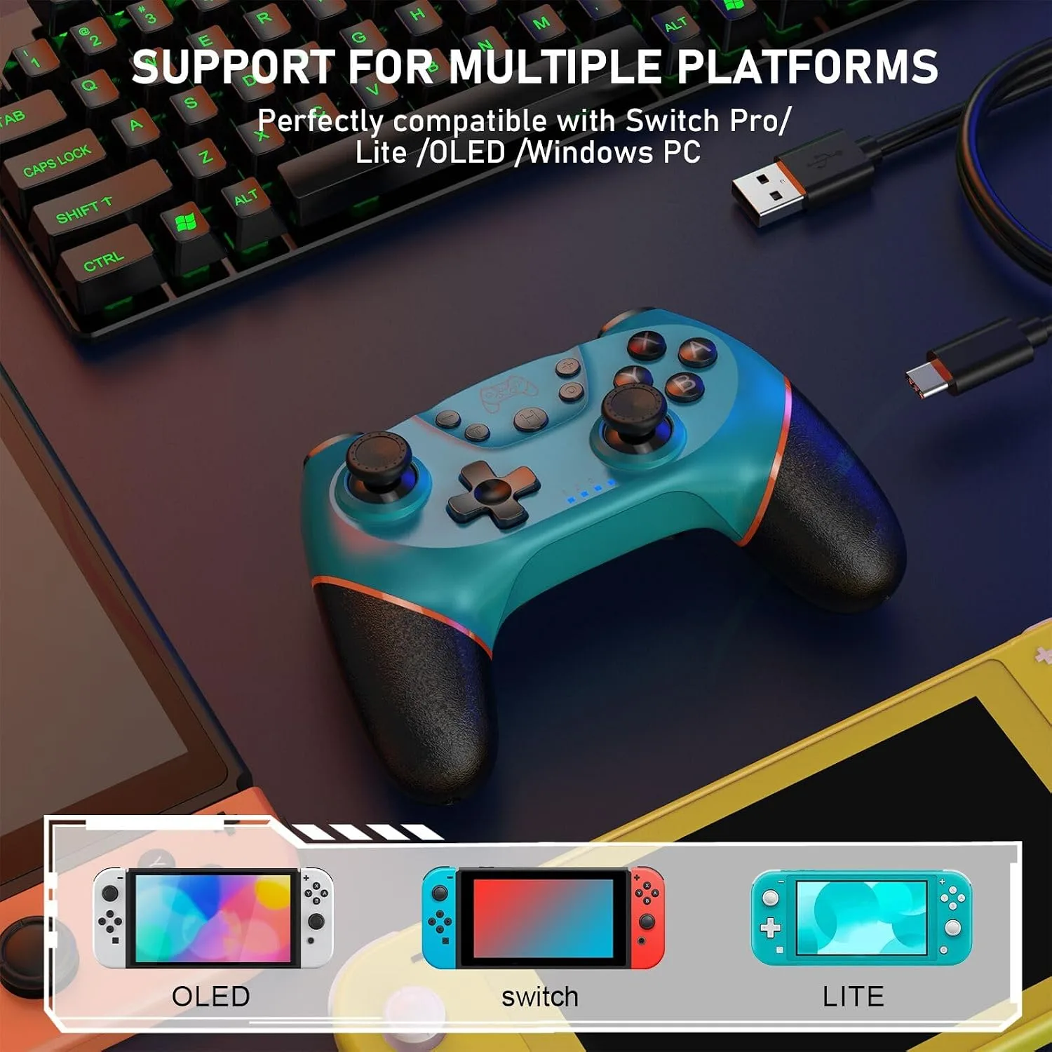 Diswoe Controller for Switch, Wireless Pro Controller for Switch 2/Switch/Switch Lite/Switch OLED, Remote Gamepad with Joystick, Adjustable Turbo Vibration with Programmable Function
