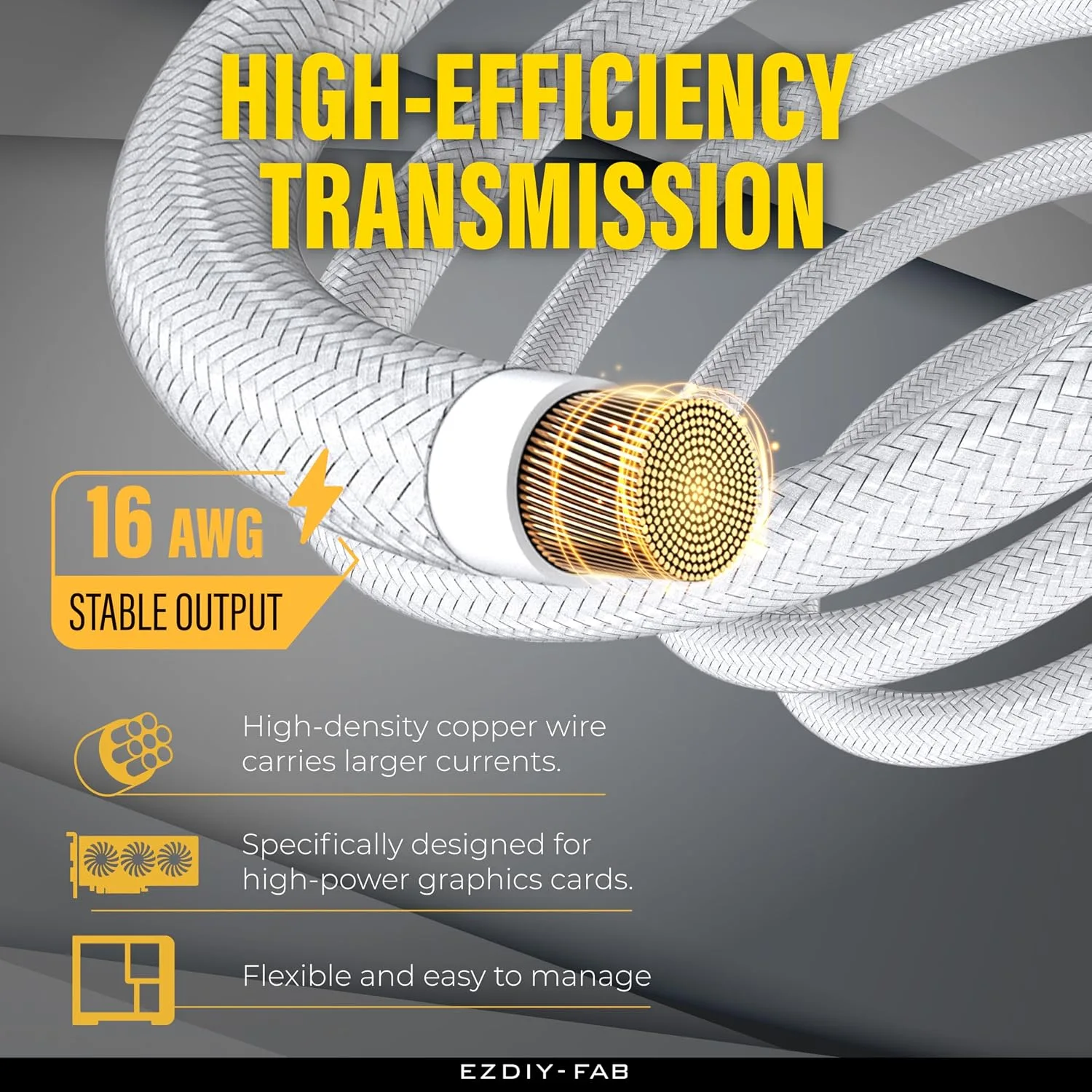 EZDIY-FAB 16pin (12+4) 12VHPWR PCIe 5.0 GPU Power Sleeved Cable Extension, Male to Female, Compatible with RTX 5080, 5070, 4090, 4080, 4070,16AWG with Cable Combs-All White