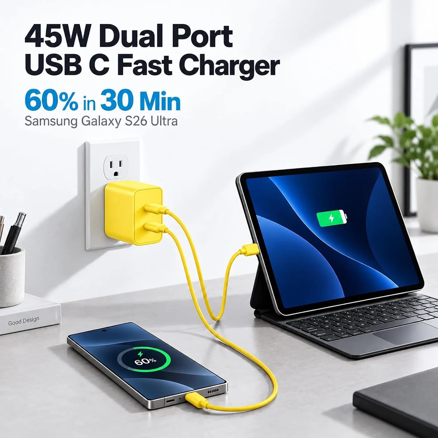 Super Fast Type C Charger for Samsung, 45W Dual Port USB C Charger