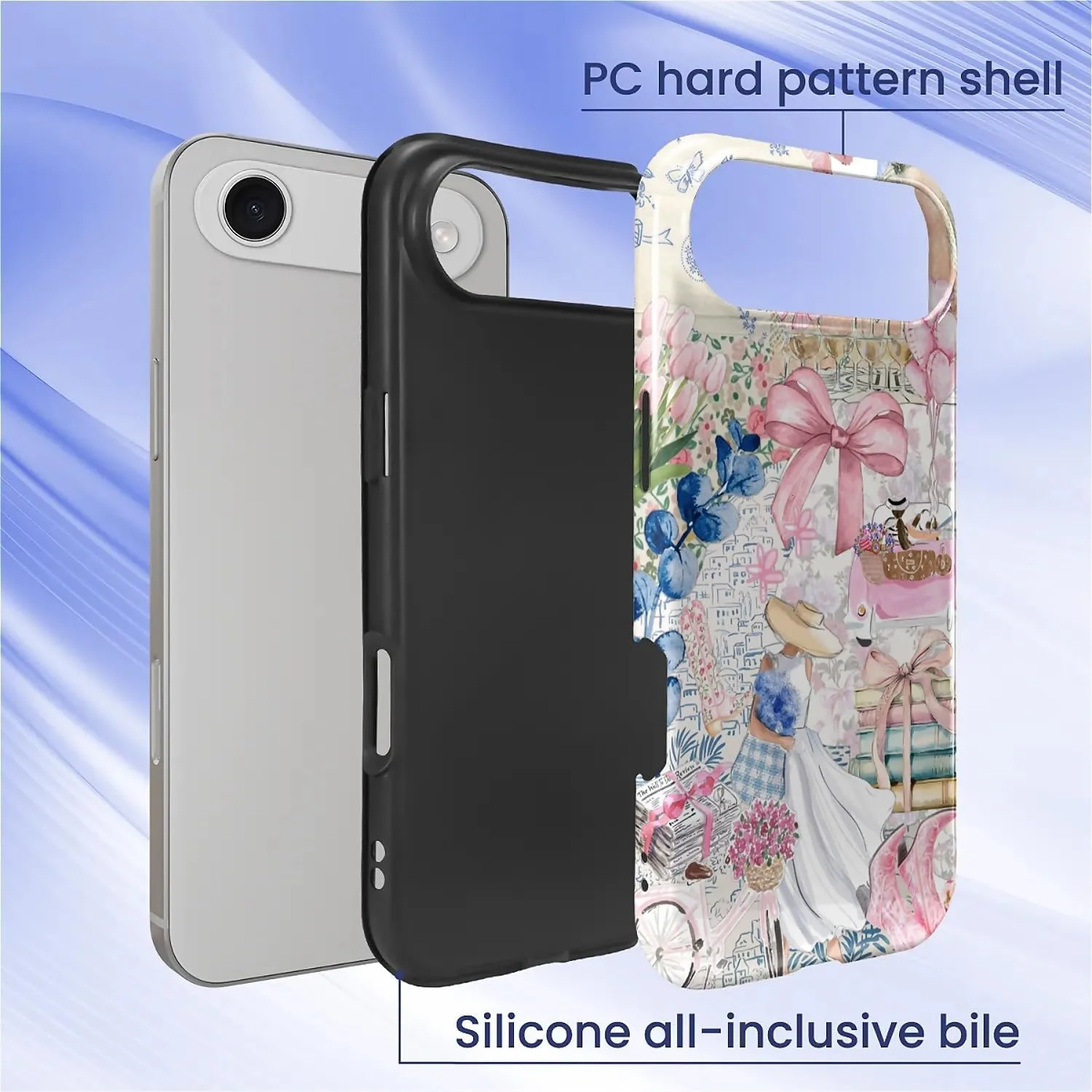 DAIZAG Case for iPhone 17 Air,Mixed 2 Layer Design Shockproof Soft TPU Ddouble Protection Phone Case for iPhone 17 Air-Magazine Books Flower Bow Collage