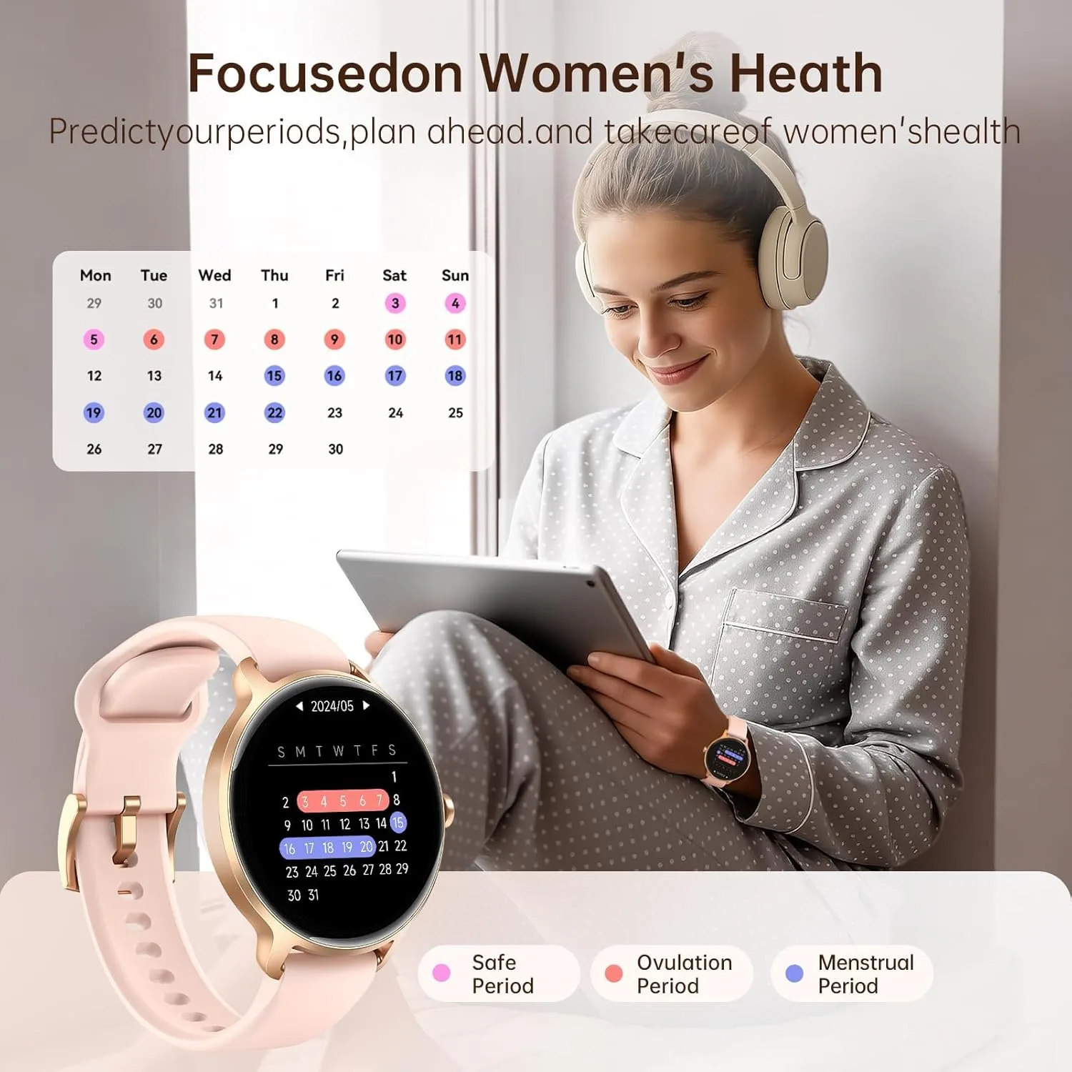 Smart Watch for Women, 1.27" HD AMOLED Smartwatch (Answer/Call) for iPhone/Android/Samsung, Fitness Tracker with 120+ Sport Modes, Heart Rate/Sleep/Health Monitor, IP68 Waterproof, 2 Bands