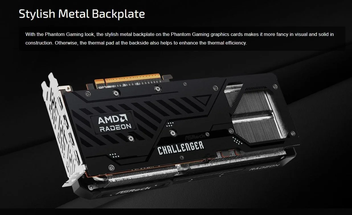 ASRock Radeon RX 9070 Challenger 16GB OC Graphics Card, RDNA 4, 2520MHz Boost, 16GB GDDR6 256-bit, PCIe 5.0, Triple Fans, 0dB Silent, LED Indicator