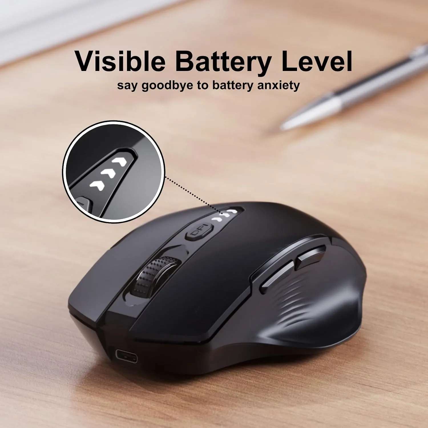 Uineer Wireless Mouse, 2.4GHz Rechargeable Computer Mouse, Battery Display