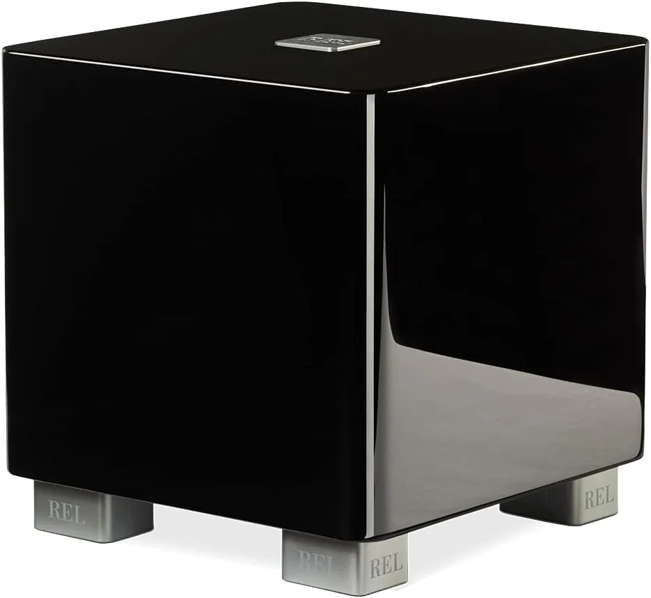 REL T/5x 8-Inch Powered Subwoofer – Compact Sealed Design with Class AB Amplifier, RCA Inputs, and Powerful Bass for HiFi Stereo Systems, Home Theater, and Surround Sound – High Gloss White Finish