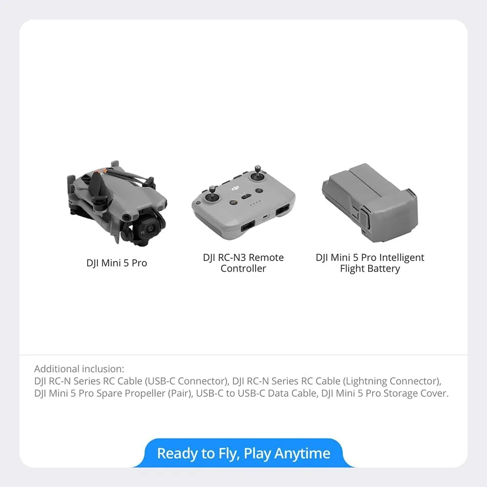 DJI Mini 5 Pro Bundle with RC-N3 Controller 1" 50MP CMOS Camera Drone, 4K/120fps HDR, LiDAR Obstacle Sensing, Under 249g Incl. ND Filter Kit (ND8/16/32/64), 128GB SD, Backpack + 26-Mo Protection