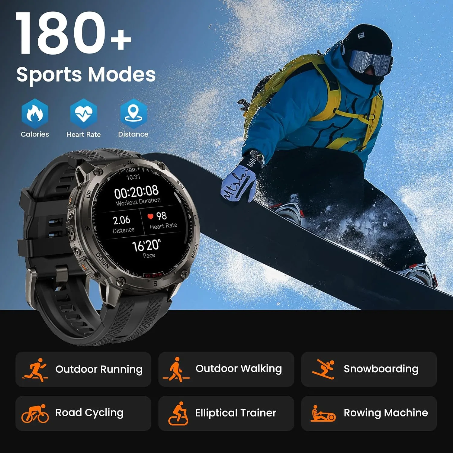 KOSPET Tank T4 Rugged Smart Watch, GPS & Offline Maps, 10ATM Waterproof