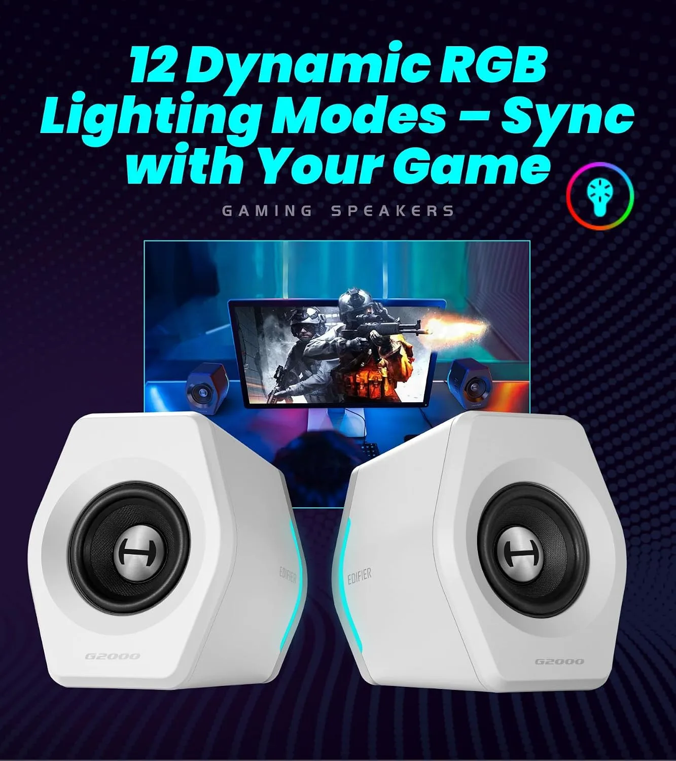 Edifier Hecate RGB Gaming Speakers, 32W Peak Power, Bluetooth, White