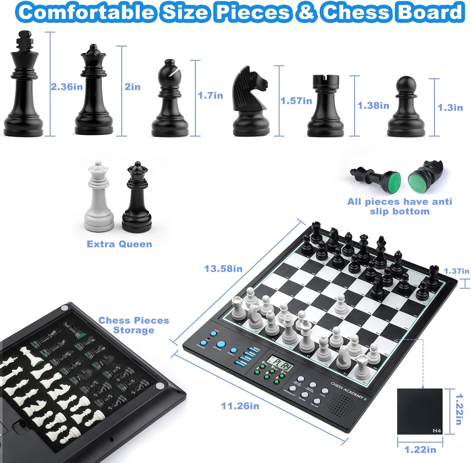 LC2B Advanced Electronic Chess Set with ELO 2200+ Engine & Talking AI Tutor, Comfortable Size Electronic Chess Board Perfect for Chess Lovers, Smart Computer Chess Game Set with Strong Magnet(Black)