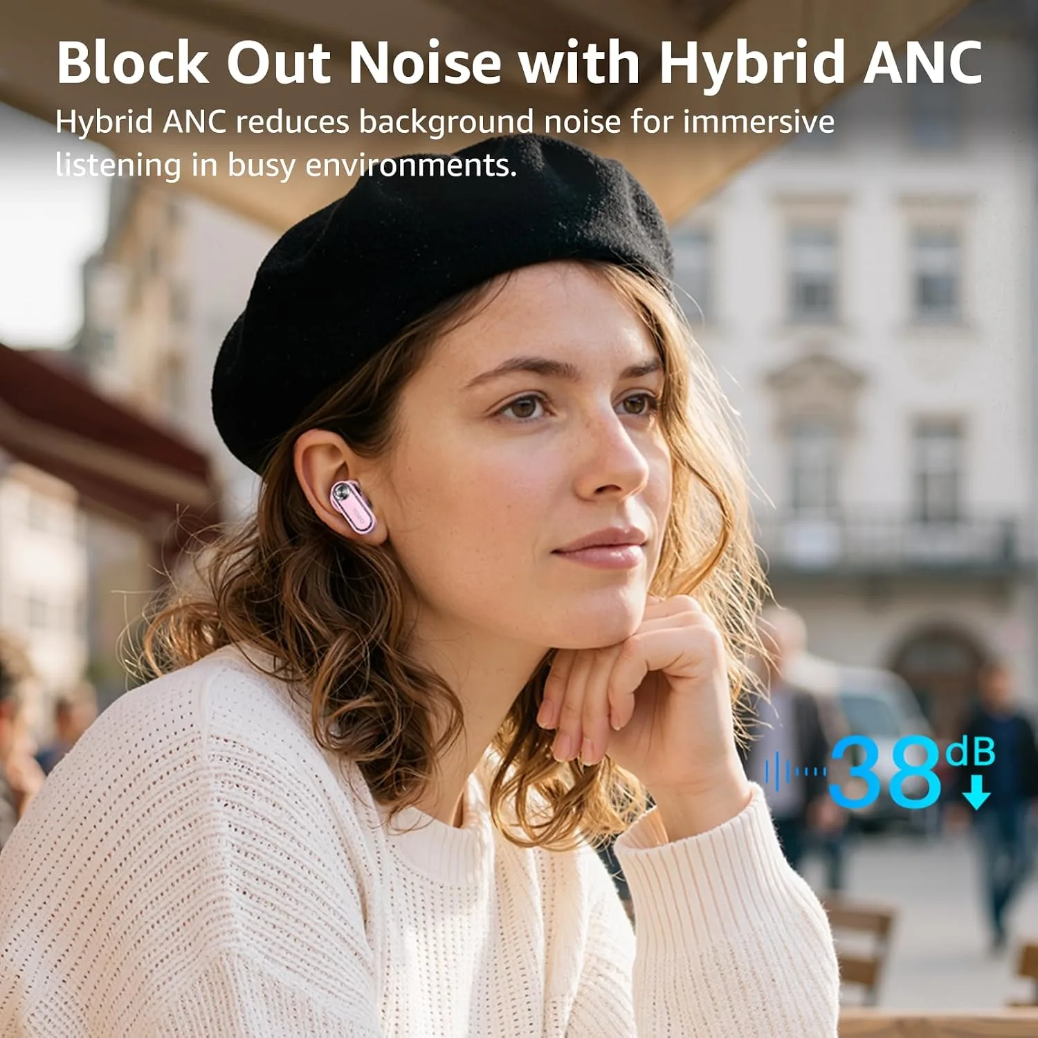 TOZO Crystal Pods Hybrid Active Noise Cancelling Wireless Earbuds, Pink