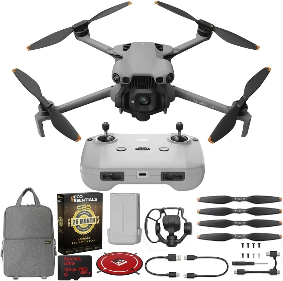 DJI Mini 5 Pro Drone with DJI RC-N3 Remote and Intelligent Flight Battery Bundle with Deco Gear CPS Exclusive 26 Month Protection Pack (BEACH-CPS-26M1500)