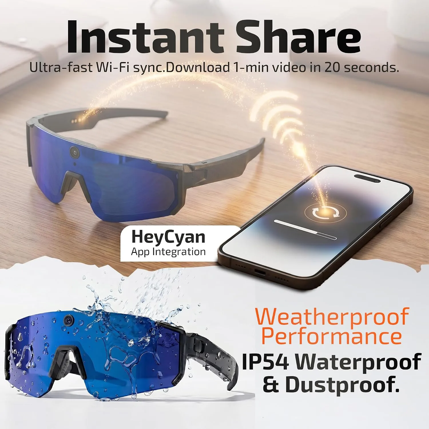 AI Smart Glasses with 32MP & 1200P Video Camera,Waterproof Recording,Voice Assistant,Open-Ear Audio,Dual Mic Noise Reduction,EIS Stabilization,Lightweight & Comfortable Outdoor Sports (Blue)