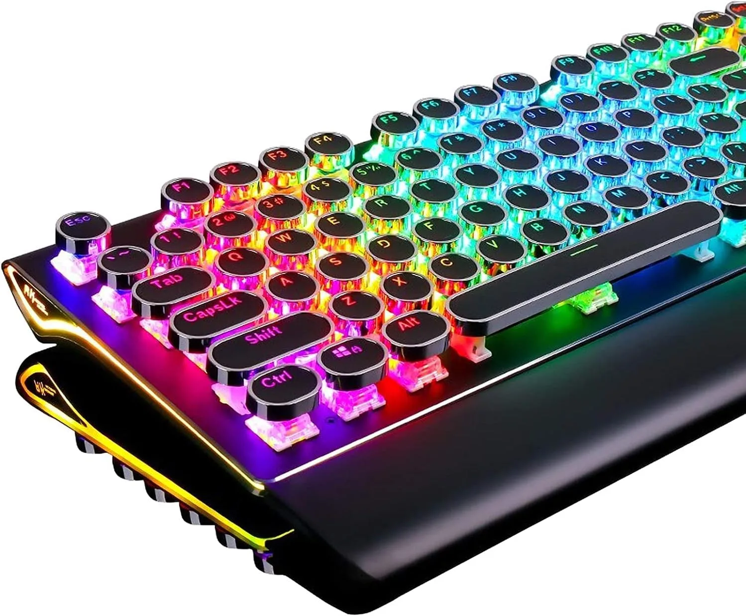 Teclado Gamer Mecánico RK Royal Kludge S108 Retro con RGB, Cableado, 108 Teclas, Switches Rojos, Reposamuñecas Desmontable Negro