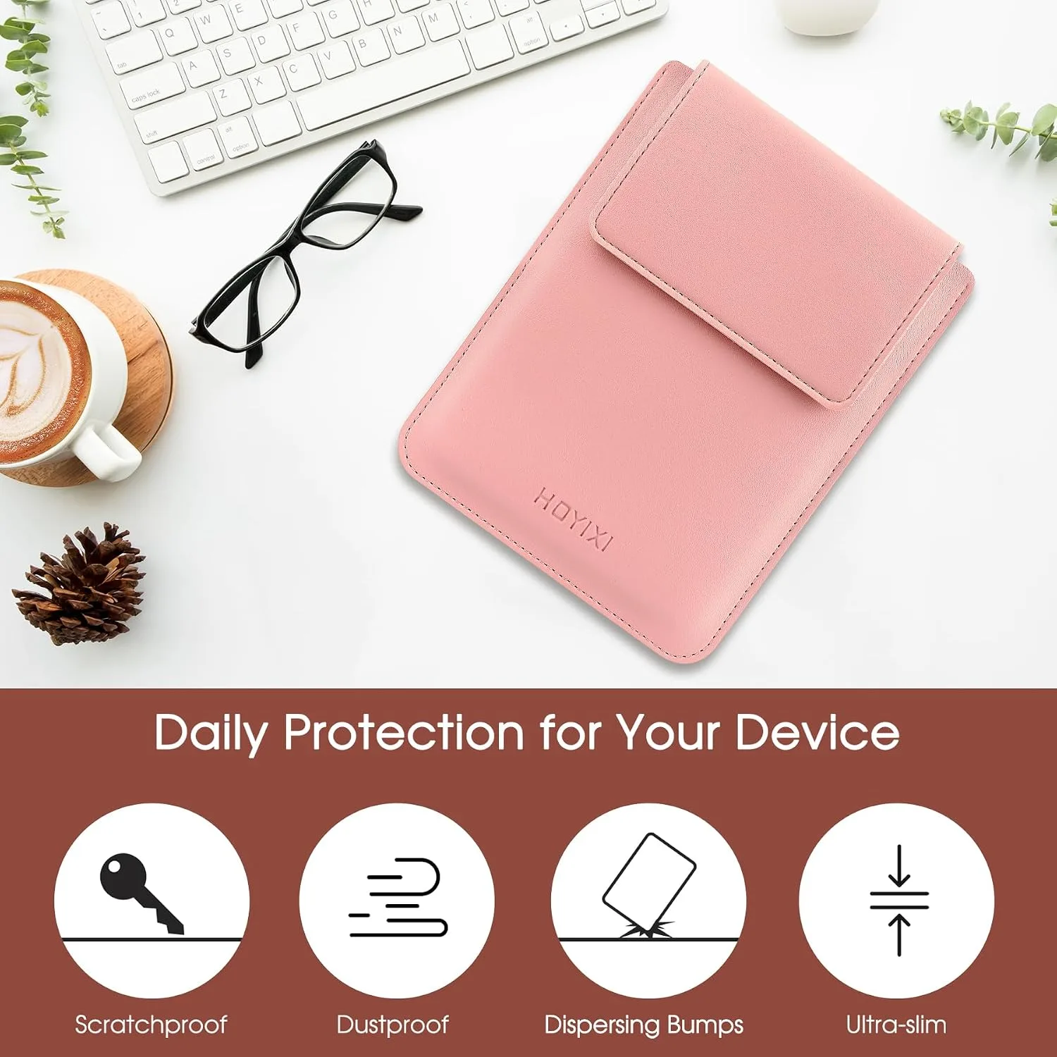 HoYiXi Universal Sleeve Case for 6.8",7" Paperwhite/Colorsoft/Signature Edition 2025 & 2021 Compatible 6.8" Kobo Clara HD/Pocketbook/Tolino Protective Case for 6.8'' 7'' ebook Reader, Pink