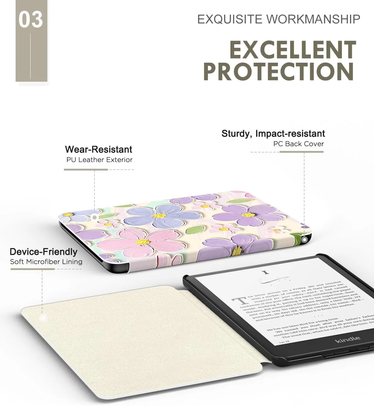 MoKo Case for 7" Kindle Paperwhite 12th Gen 2024/Colorsoft,Oil Paint Flower