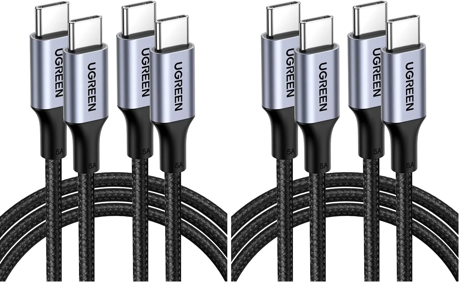 UGREEN 100W USB C to USB C Cable, Fast Charging, 4-Pack, 1.6ft, Black