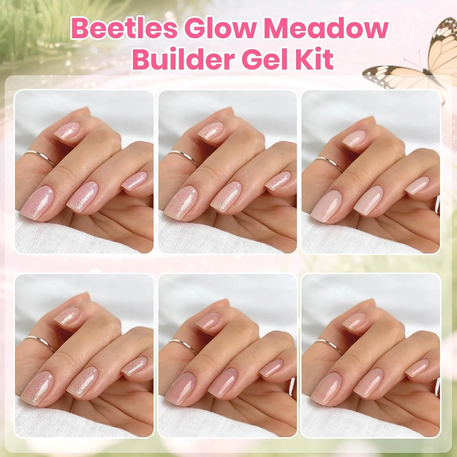 Beetles Builder Gel Nail Kit, 6 Colors Building Gel & Base Top Coat