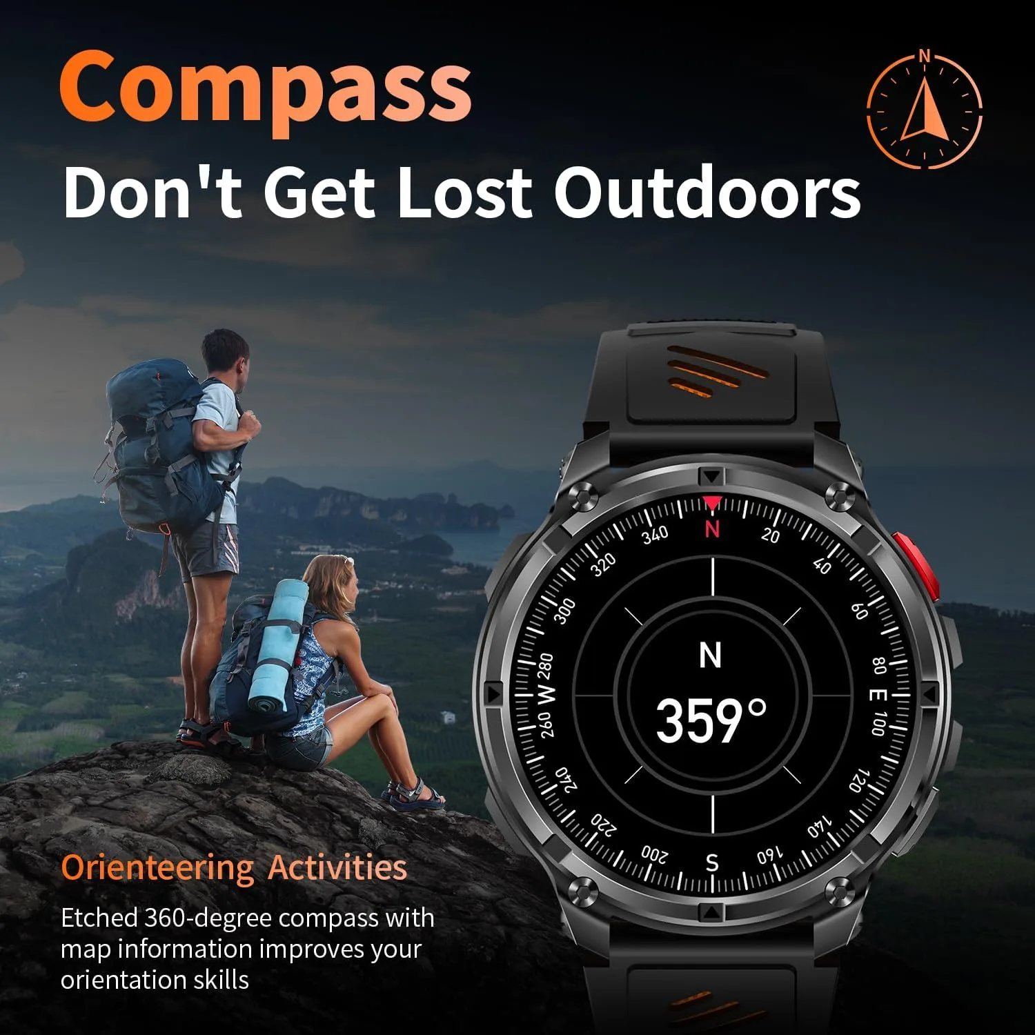 Military Smartwatch for Men with Compass & Flashlight, Rugged Smart Watch with Bluetooth Calling, Outdoor Fitness Tracker with Heart Rate Sleep Monitor, 100+ Sport Modes Waterproof for Android iPhone