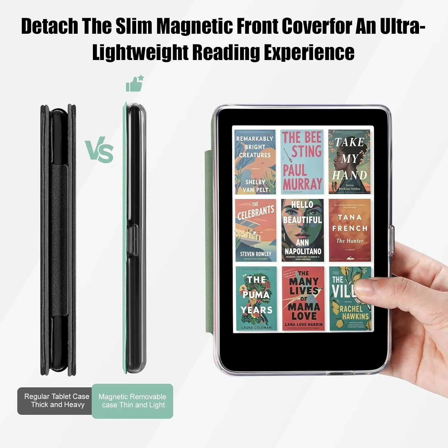 E NET-CASE Detachable Magnetic Case for 6" Kobo Clara Colour (2024) /Clara BW(2024) /2E(2022) eReader,Ultra Clear Back丨Easy to Detach & Attach丨Auto Sleep/Wake (Grass Green)