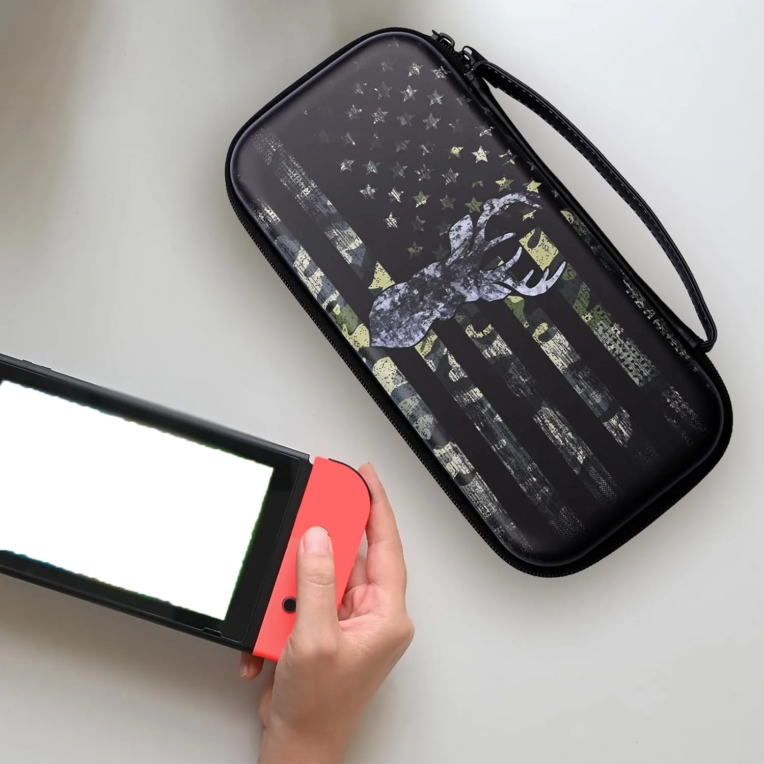 WtallasiSei Camouflage Flag Deer Hunting Carry Case Compatible With Nintendo Switch Lite And Switch Oled, Hard Portable Travel Storage Bag For Accessories Console